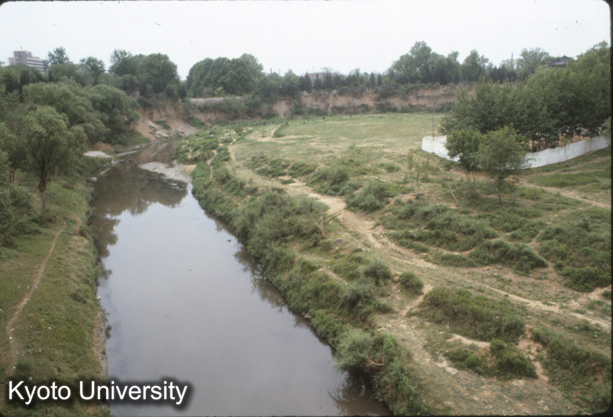 610_澗河カーブ地点・断崖を東側の橋から望む 東周洛陽城西址 (1)