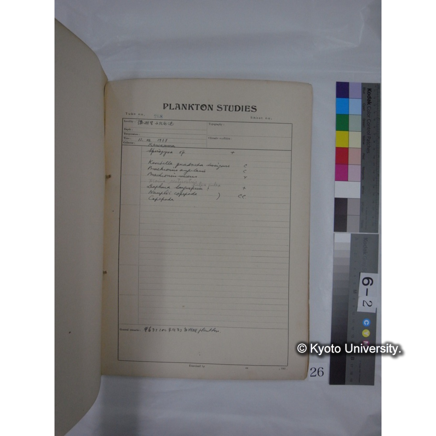 プランクトン標本調査カード (昭和13年,満州調査時採集標本) (26)