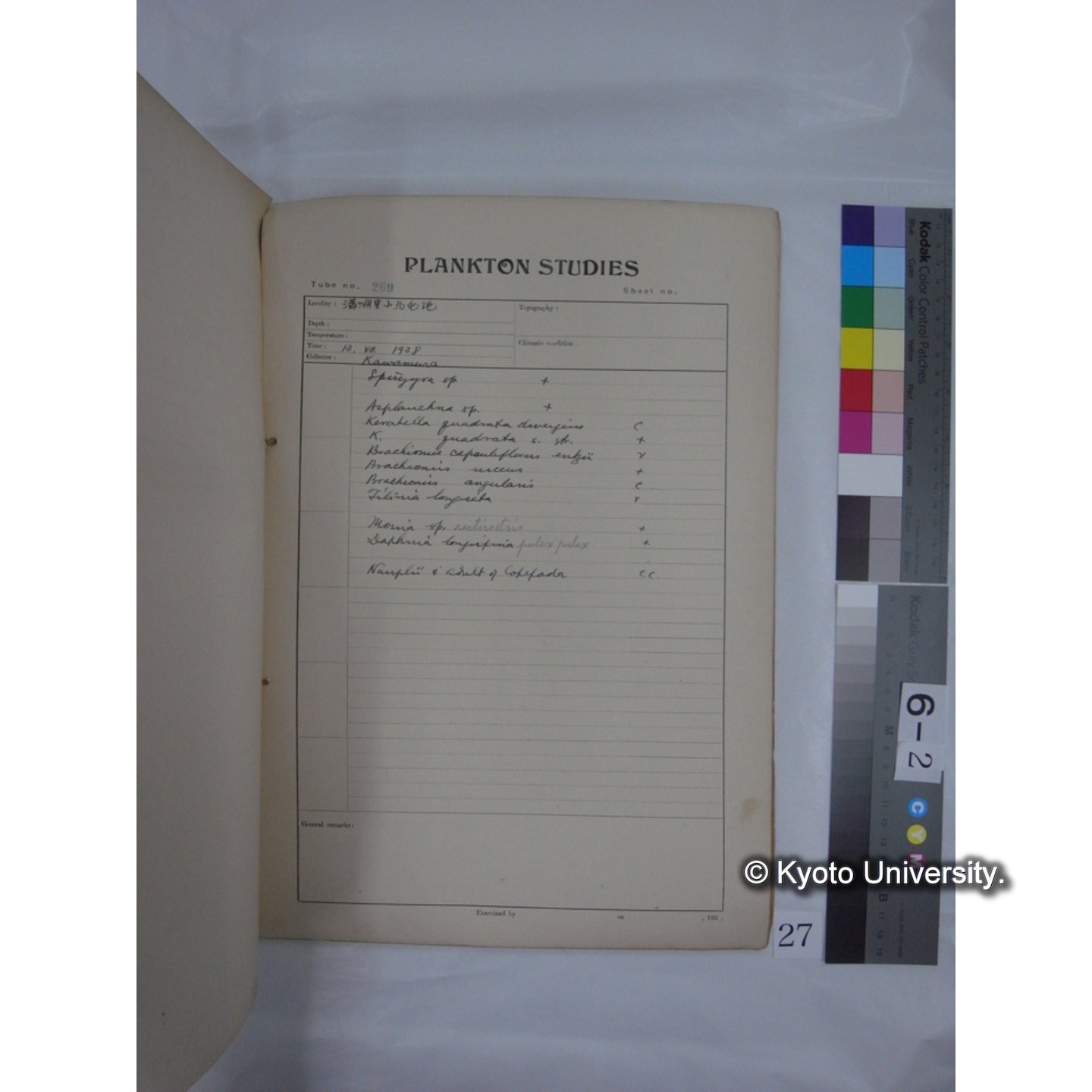 プランクトン標本調査カード (昭和13年,満州調査時採集標本) (27)