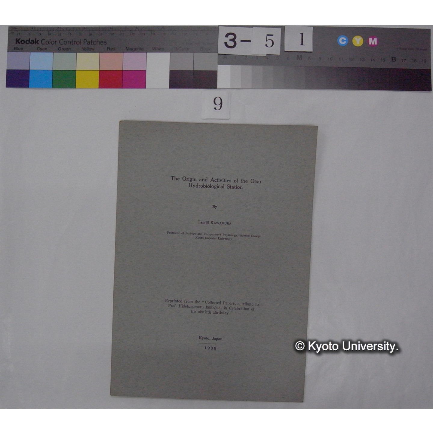 The Origin and Activities of the Otsu Hydrobiological Station / by Tamiji KAWAMURA (Reprinted from the "Collected Papers, a tribute to Prof. Hideturumaru ISIKAWA, in Cereblation of his sixtieth Birthday") (1)