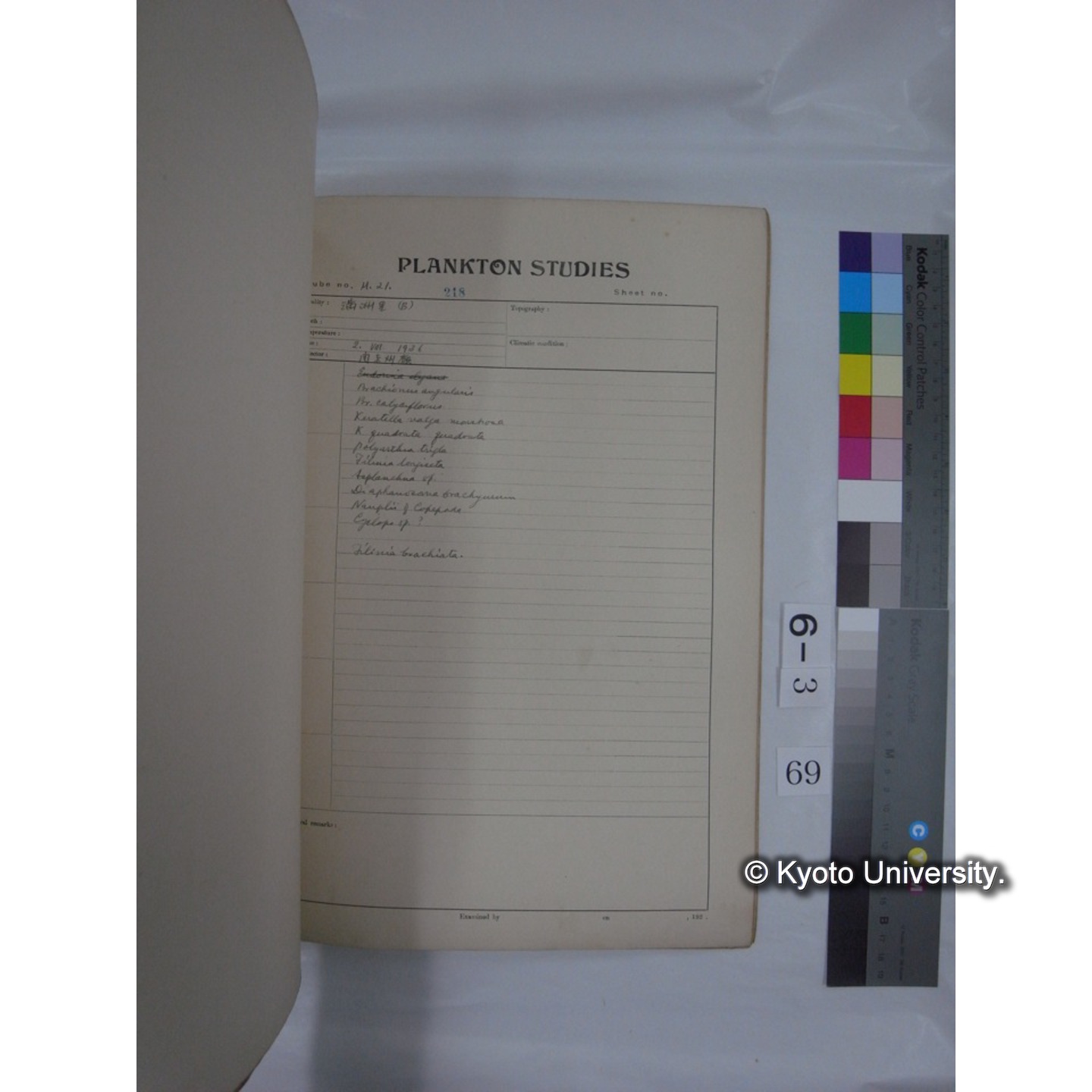 プランクトン標本調査カード (昭和10年,満州調査時採集標本他) (70)