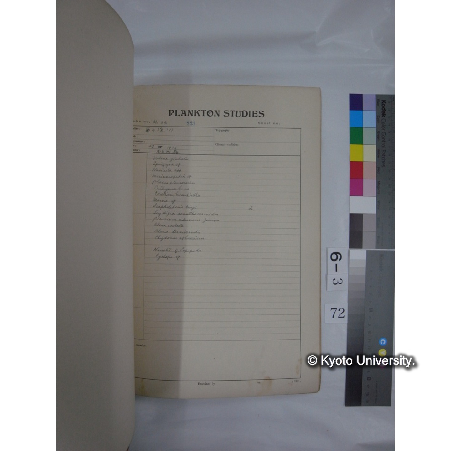 プランクトン標本調査カード (昭和10年,満州調査時採集標本他) (73)