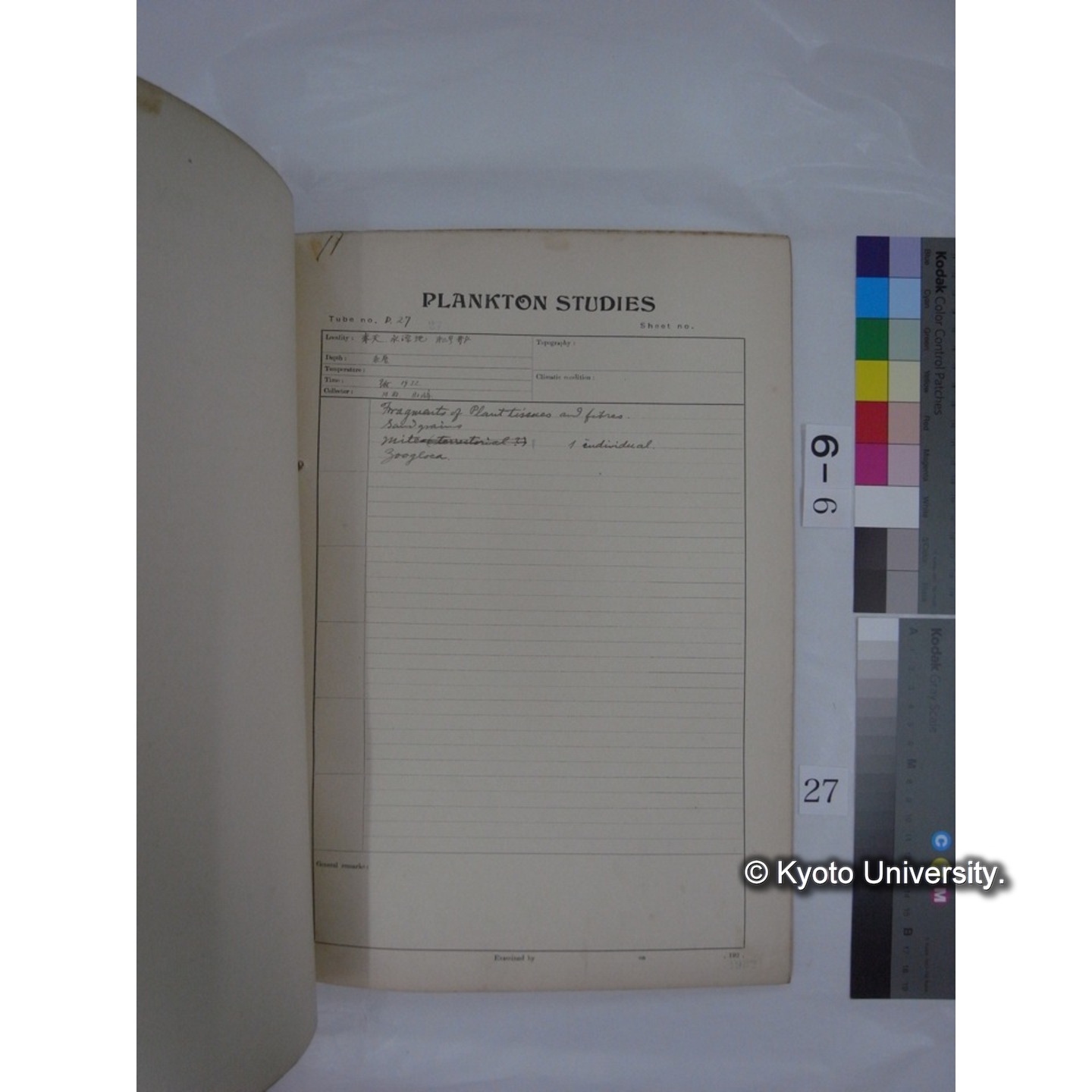プランクトン標本調査カード (昭和7年,満州調査時採集標本) (27)