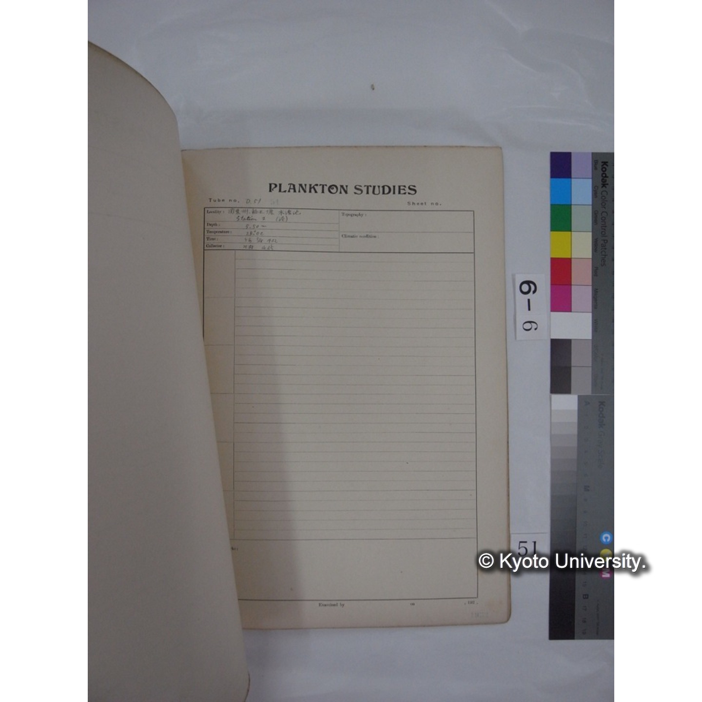 プランクトン標本調査カード (昭和7年,満州調査時採集標本) (51)
