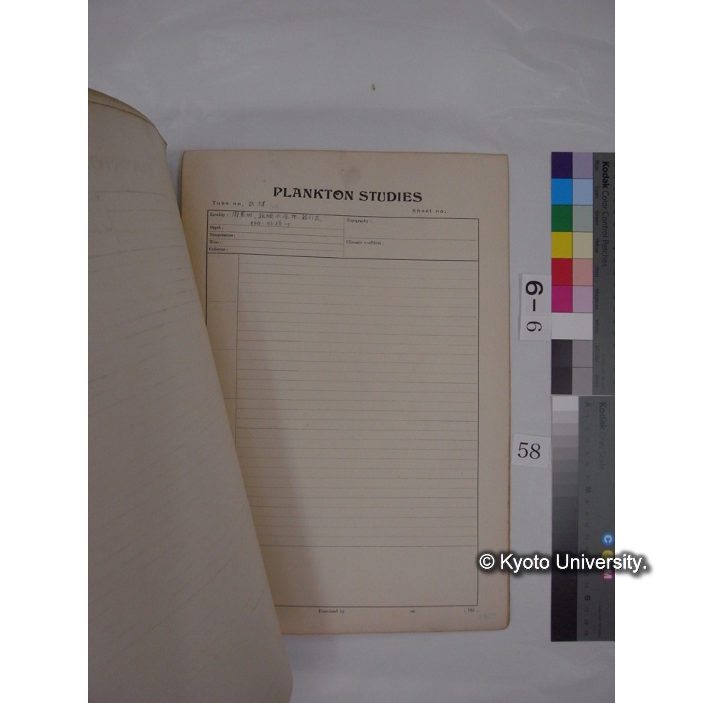 プランクトン標本調査カード (昭和7年,満州調査時採集標本) (58)