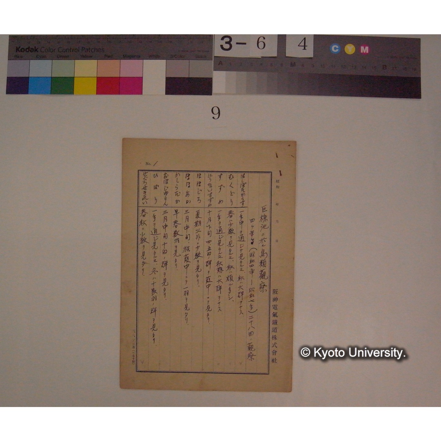 巨椋池ニ於ル鳥類観察 : 四ヶ年間(昭和四年ー昭和七年)二十八回ノ観察 / (川村多實二) [直筆ノート] (1)