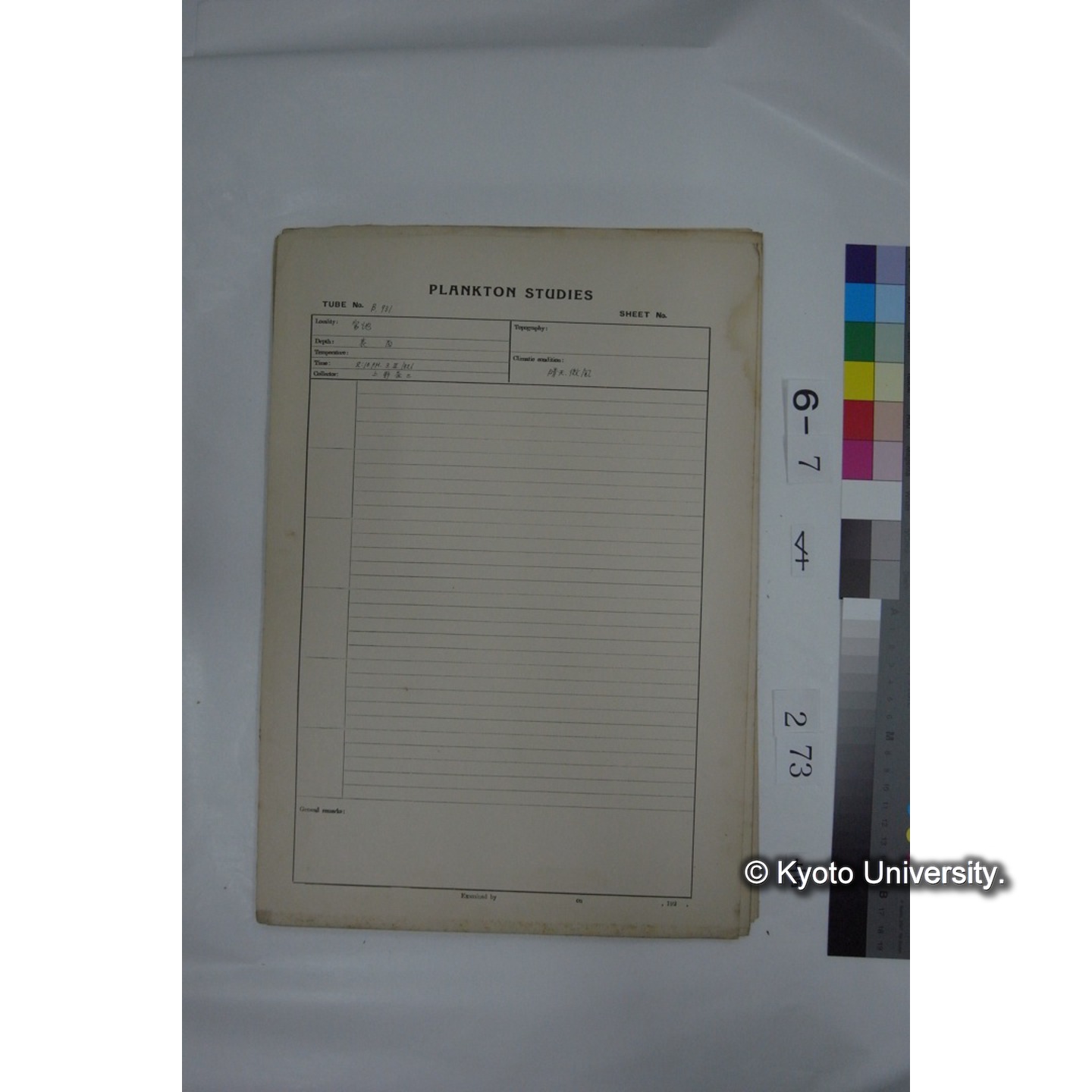 プランクトン標本調査カード (国内各地,採取データのみ) (274)