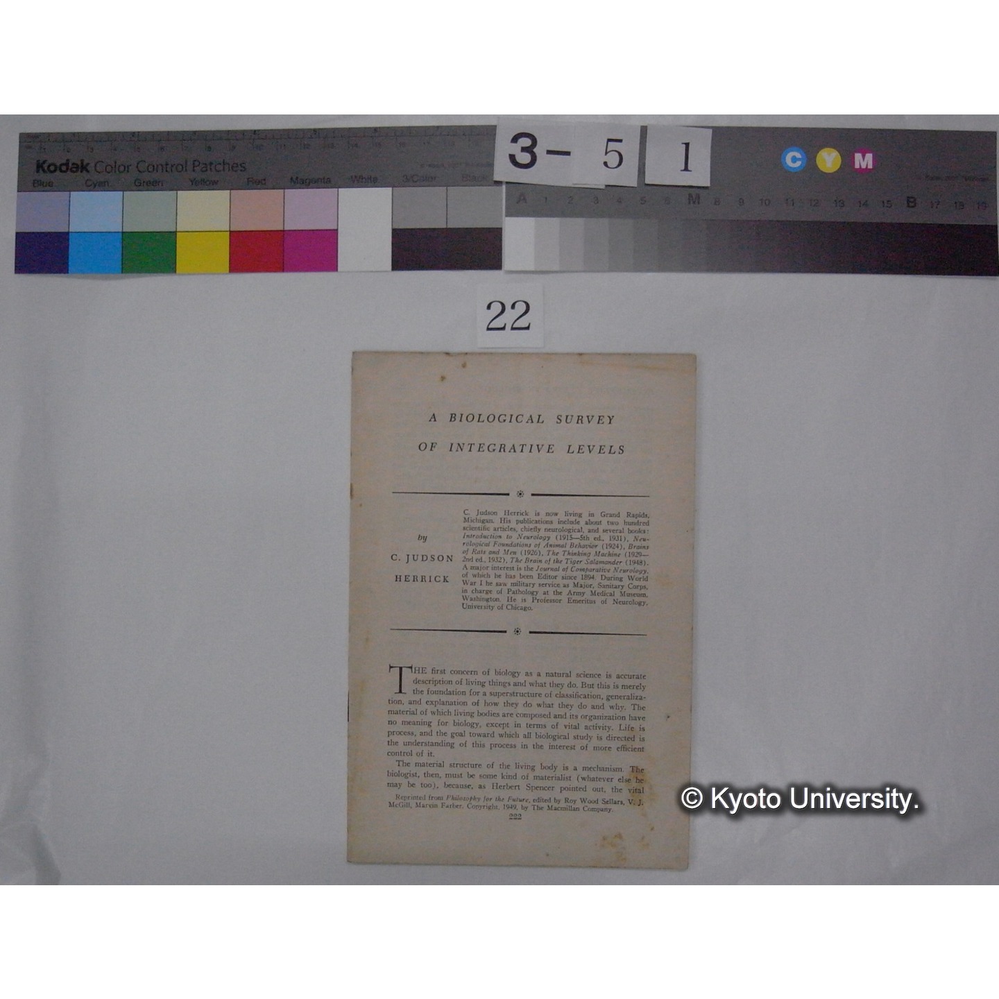 A Biological Survey of Integrative Levels / by C.Judson Herrick (Reprinted from Philosophy for the Future, 1949) (1)