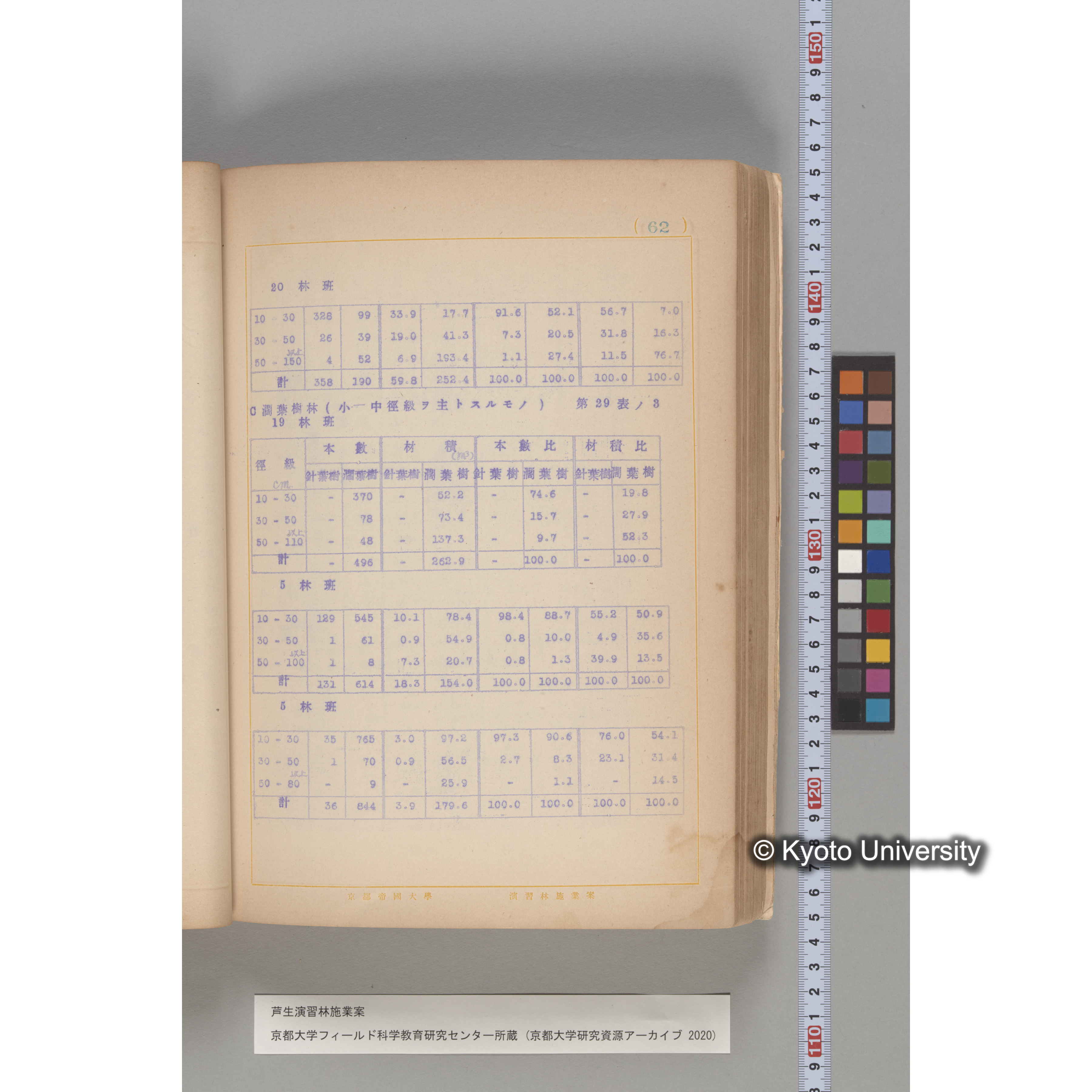 芦生演習林 施業案 実行期間 自昭和5年 至昭和14年. (62)