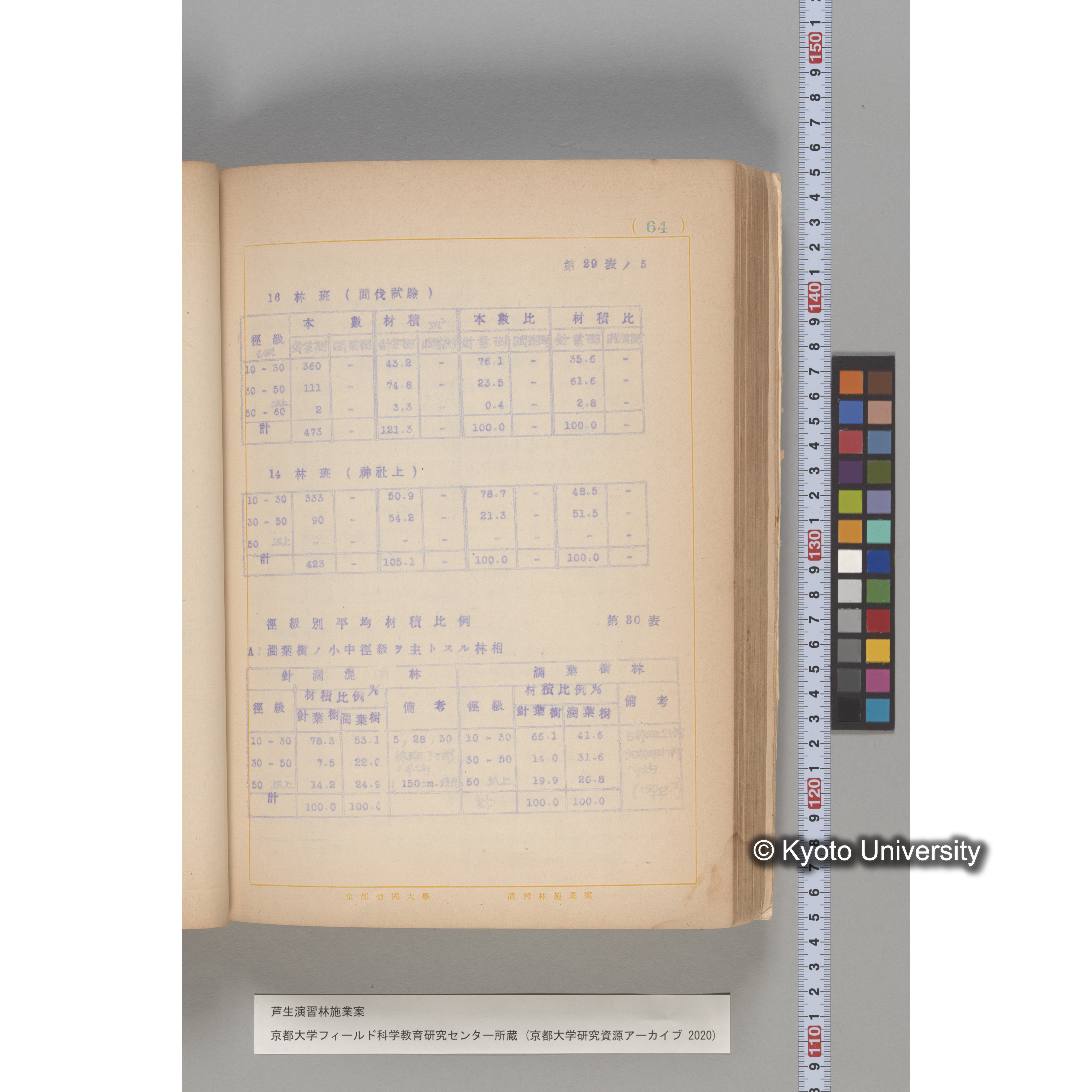 芦生演習林 施業案 実行期間 自昭和5年 至昭和14年. (64)