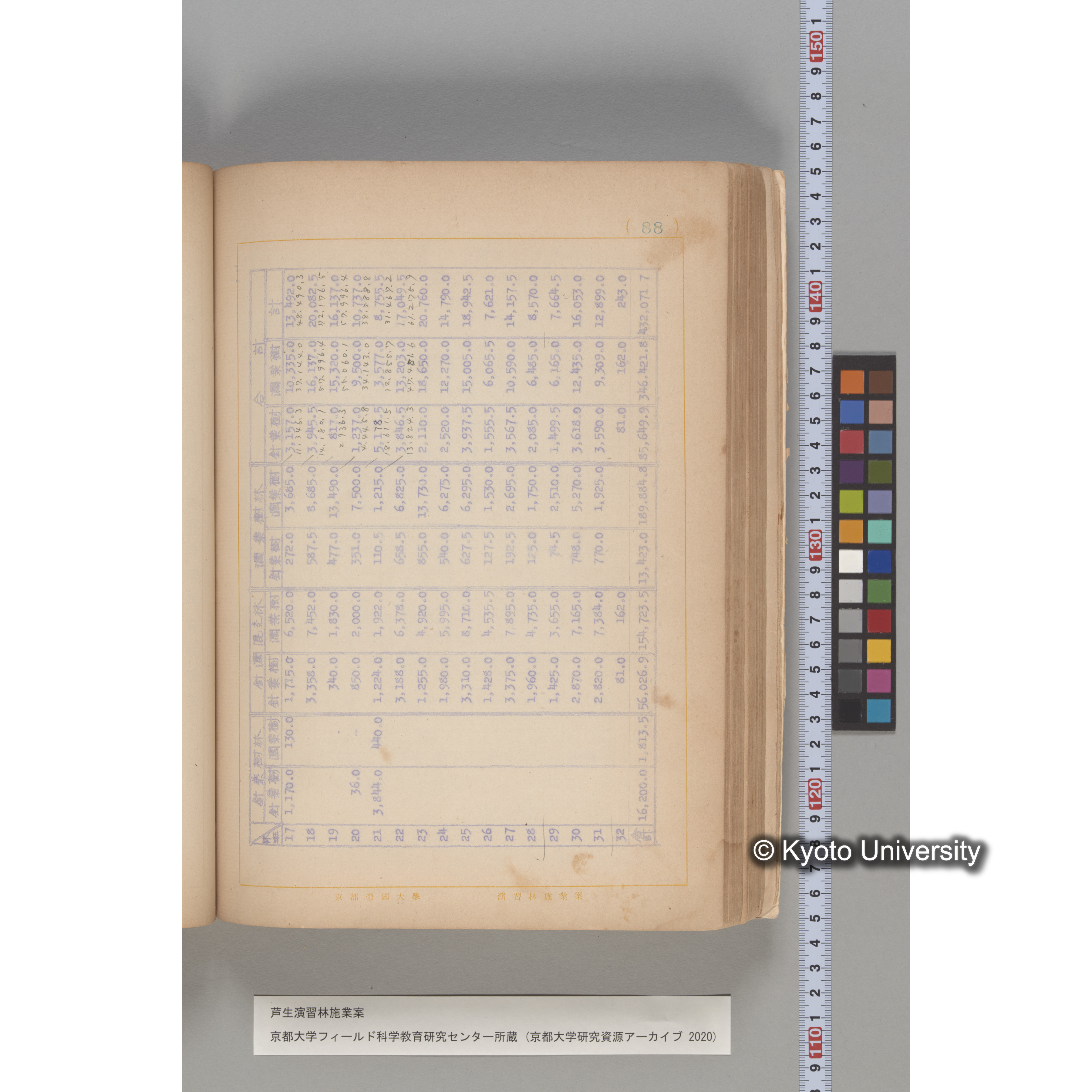 芦生演習林 施業案 実行期間 自昭和5年 至昭和14年. (88)