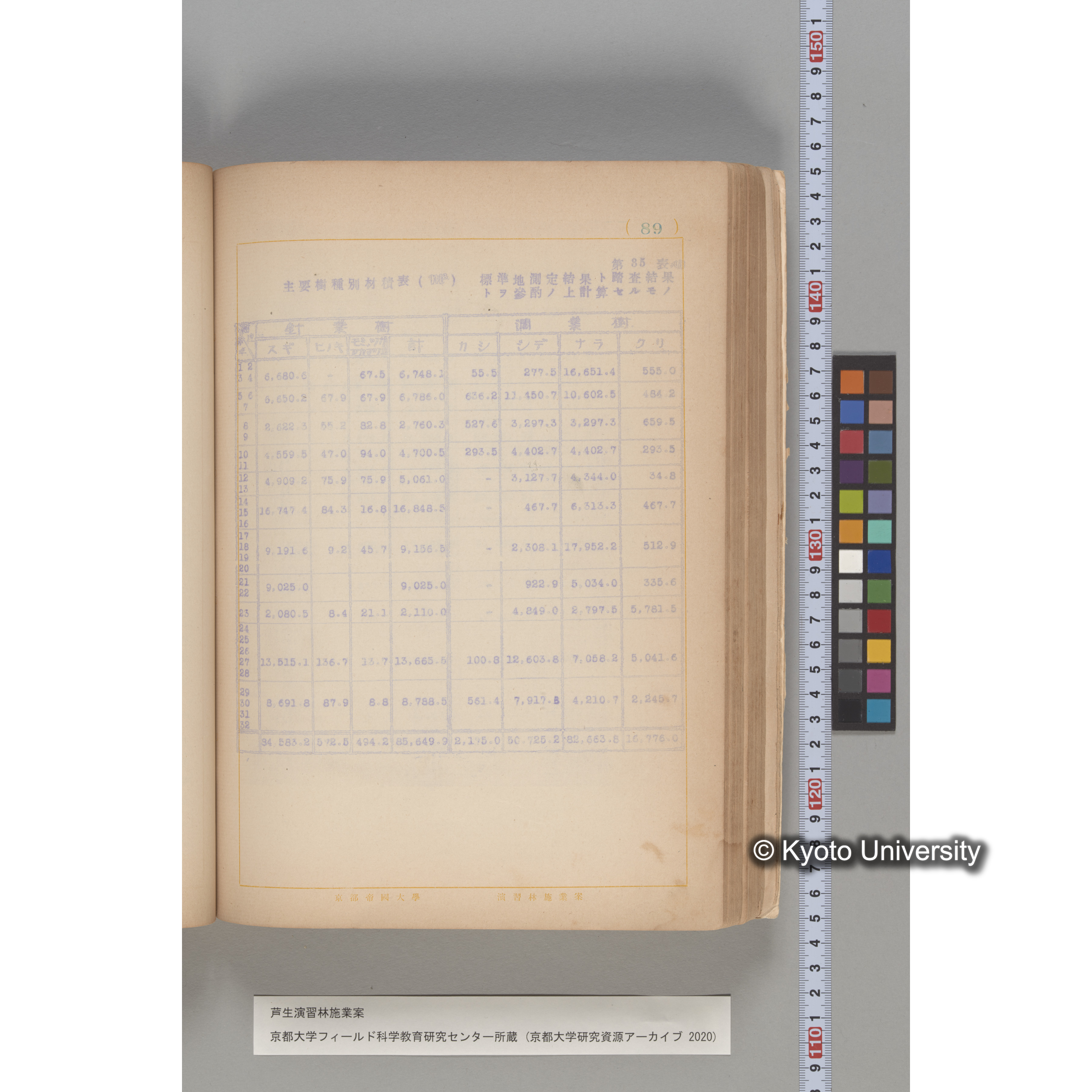 芦生演習林 施業案 実行期間 自昭和5年 至昭和14年. (89)