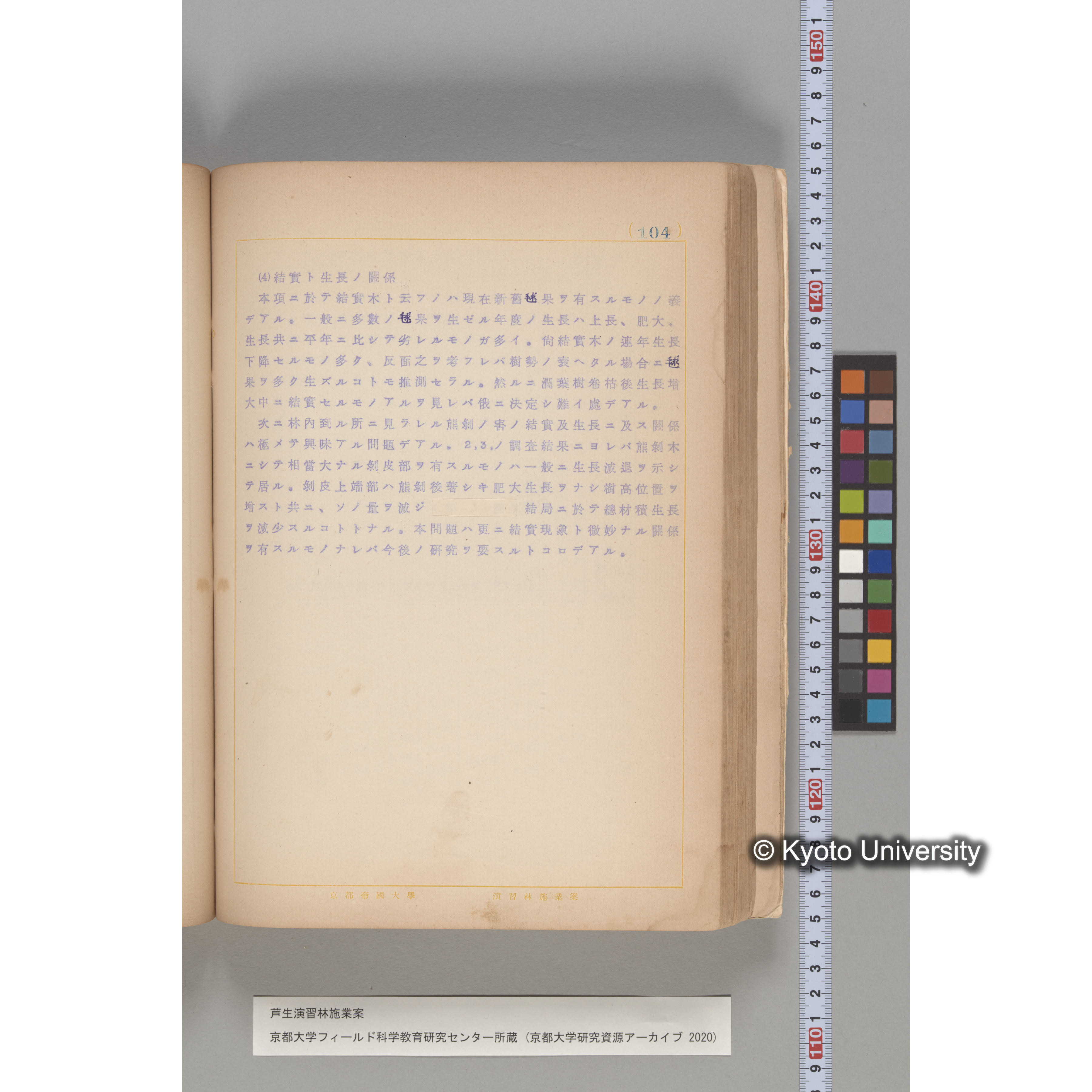 芦生演習林 施業案 実行期間 自昭和5年 至昭和14年. (104)