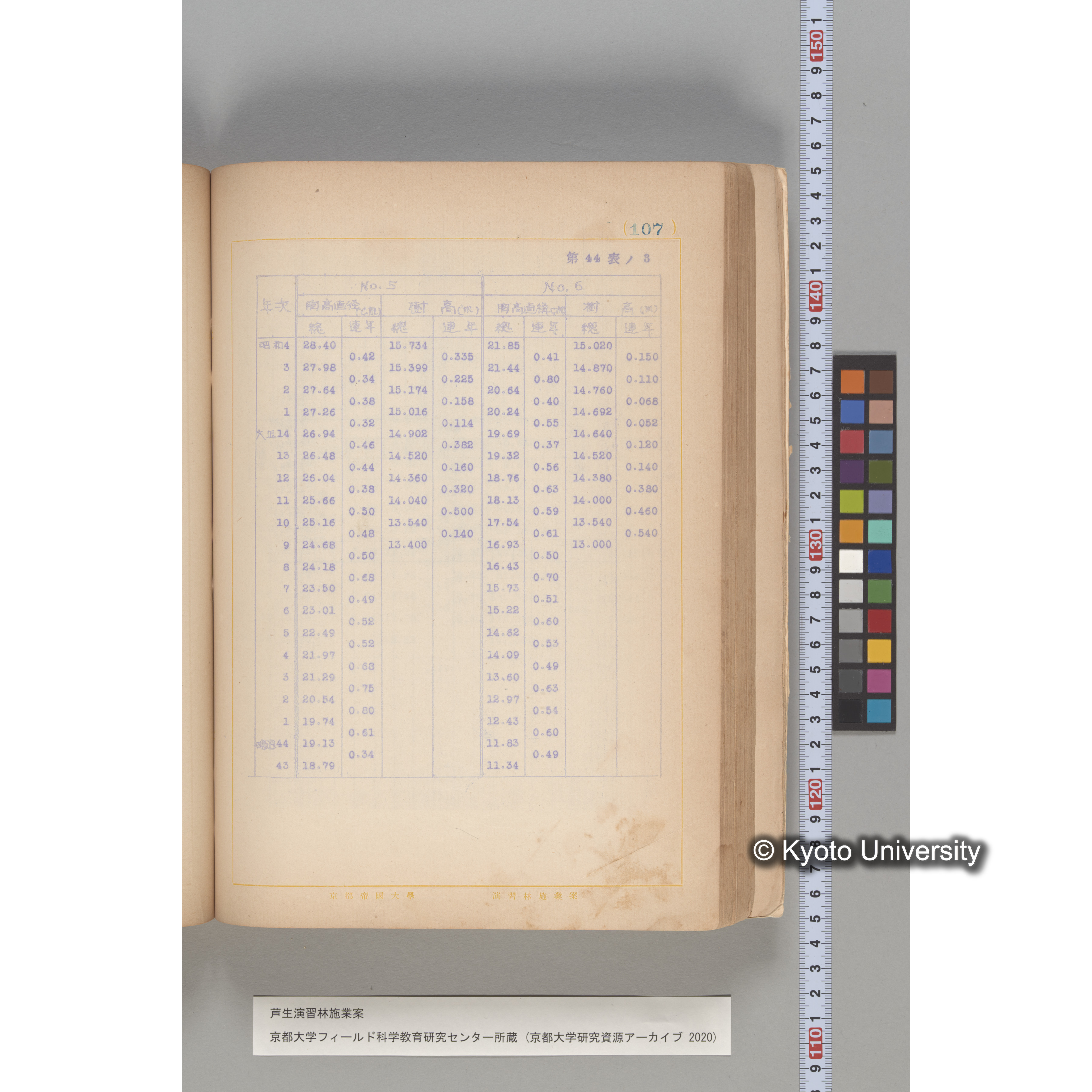 芦生演習林 施業案 実行期間 自昭和5年 至昭和14年. (107)