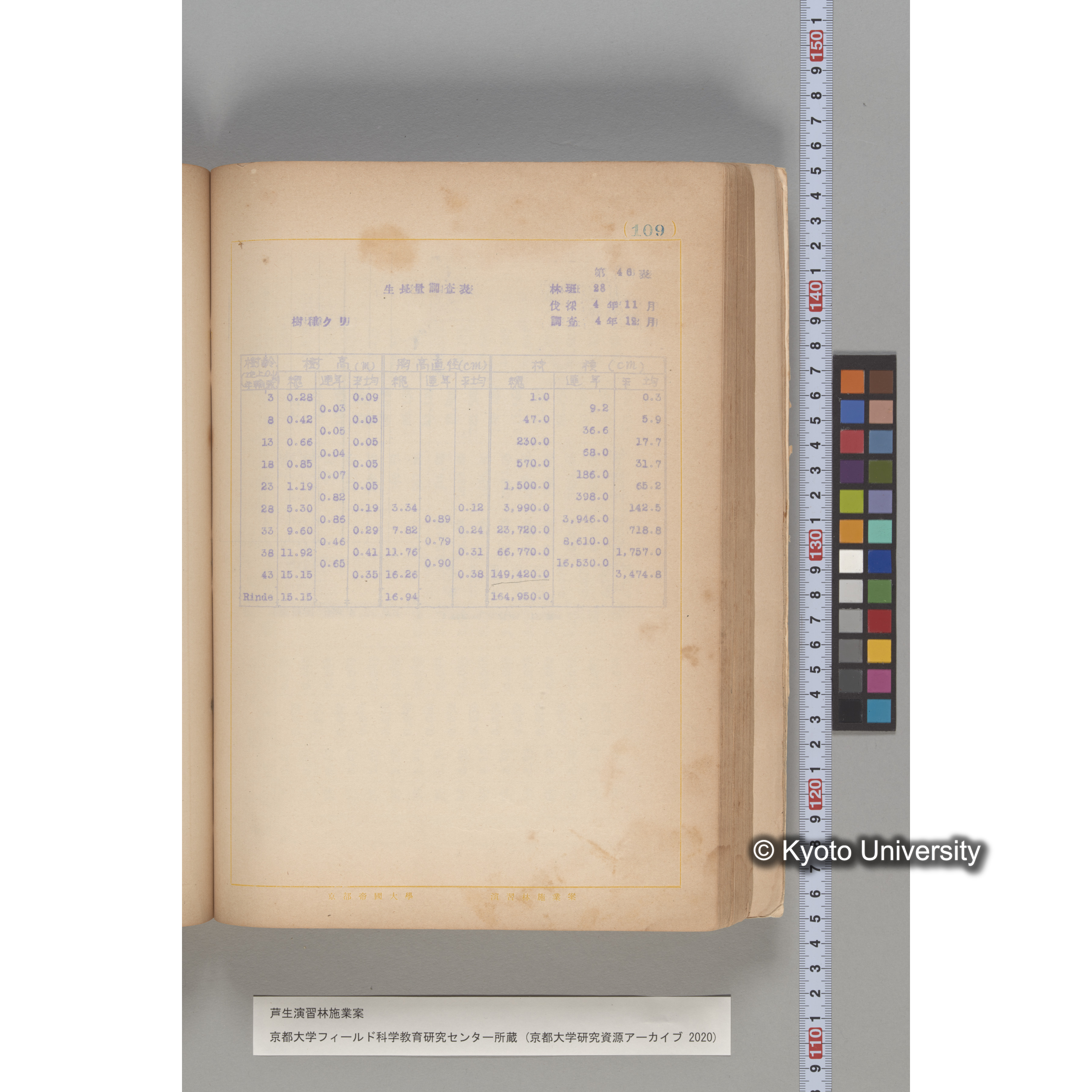 芦生演習林 施業案 実行期間 自昭和5年 至昭和14年. (109)