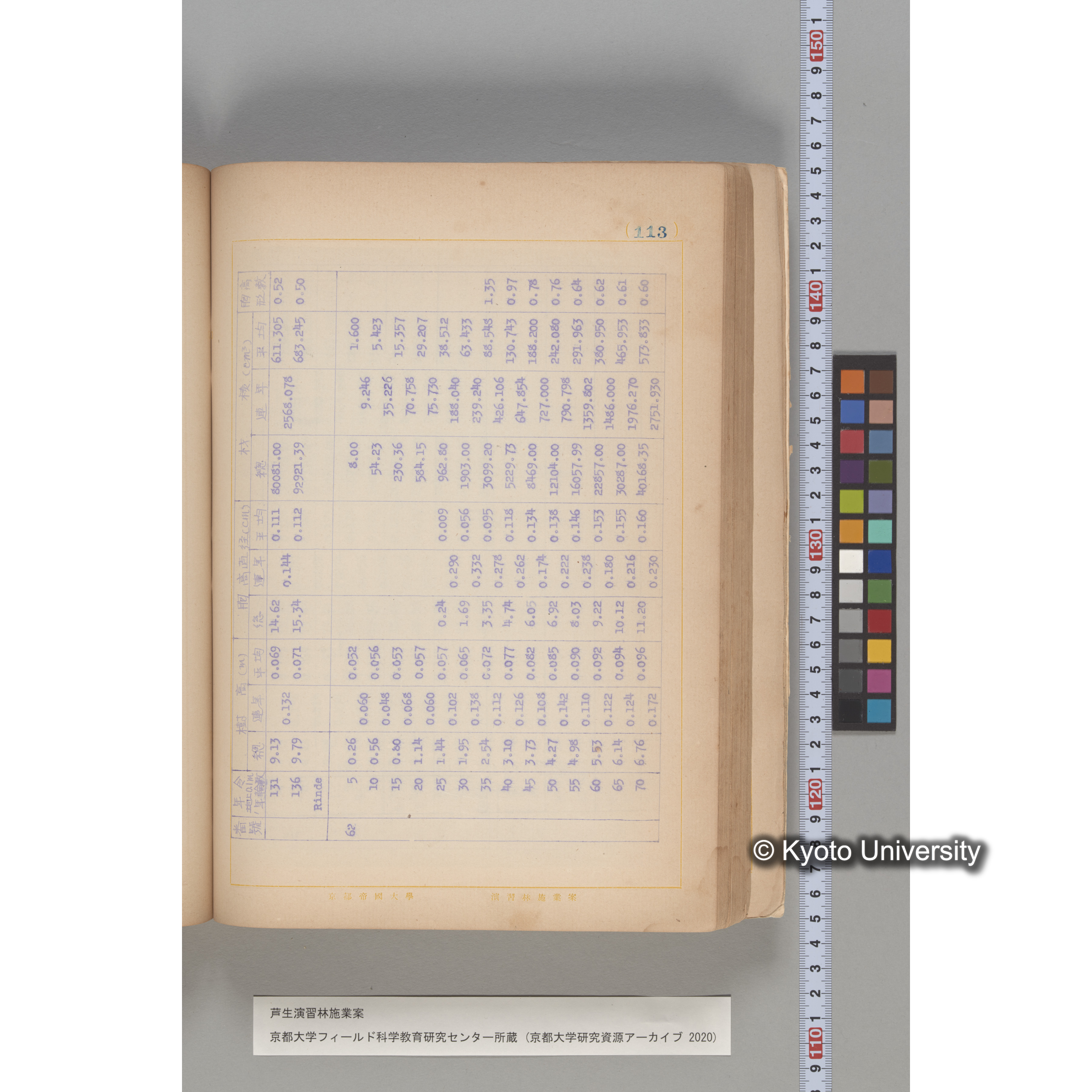 芦生演習林 施業案 実行期間 自昭和5年 至昭和14年. (113)
