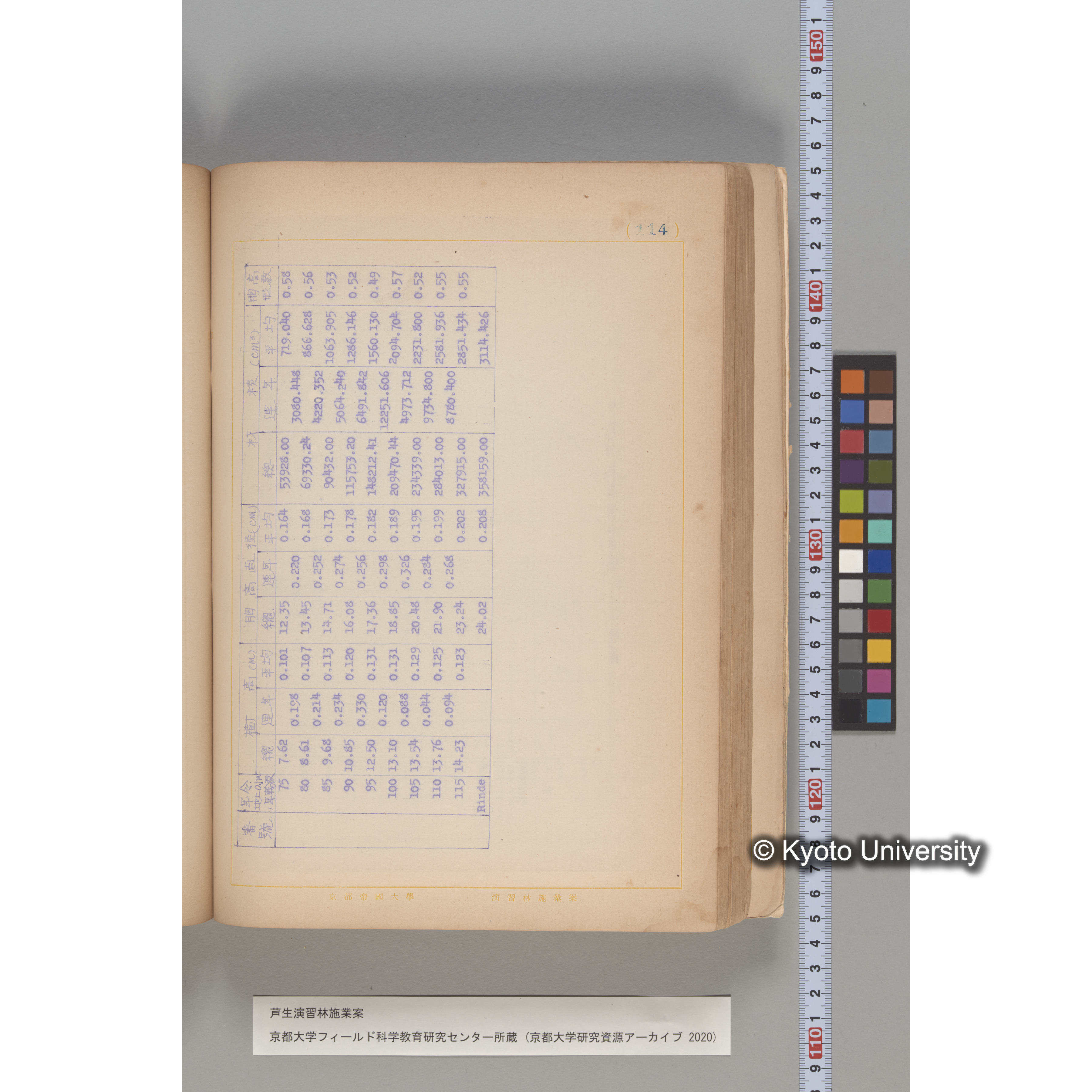 芦生演習林 施業案 実行期間 自昭和5年 至昭和14年. (114)