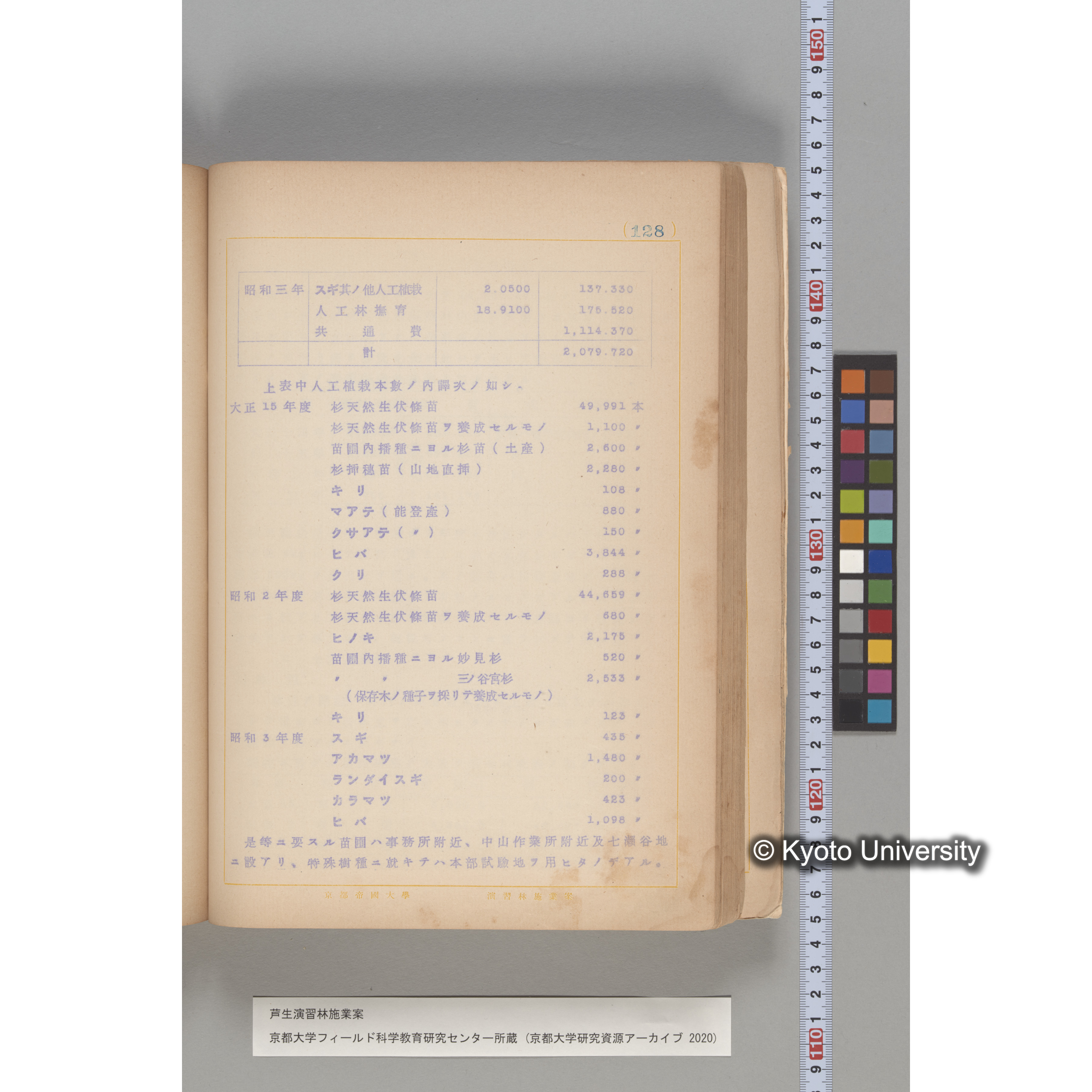 芦生演習林 施業案 実行期間 自昭和5年 至昭和14年. (128)