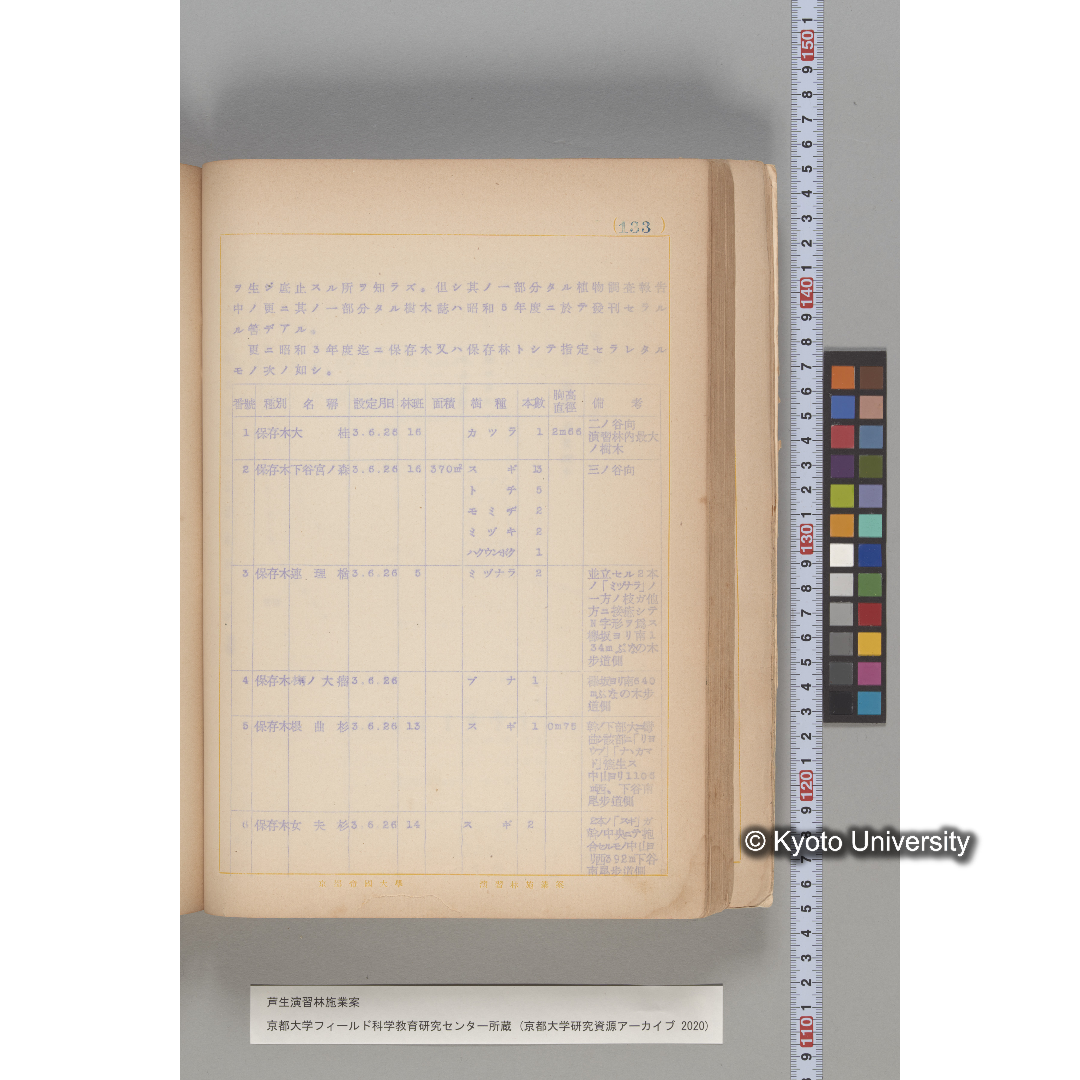 芦生演習林 施業案 実行期間 自昭和5年 至昭和14年. (133)