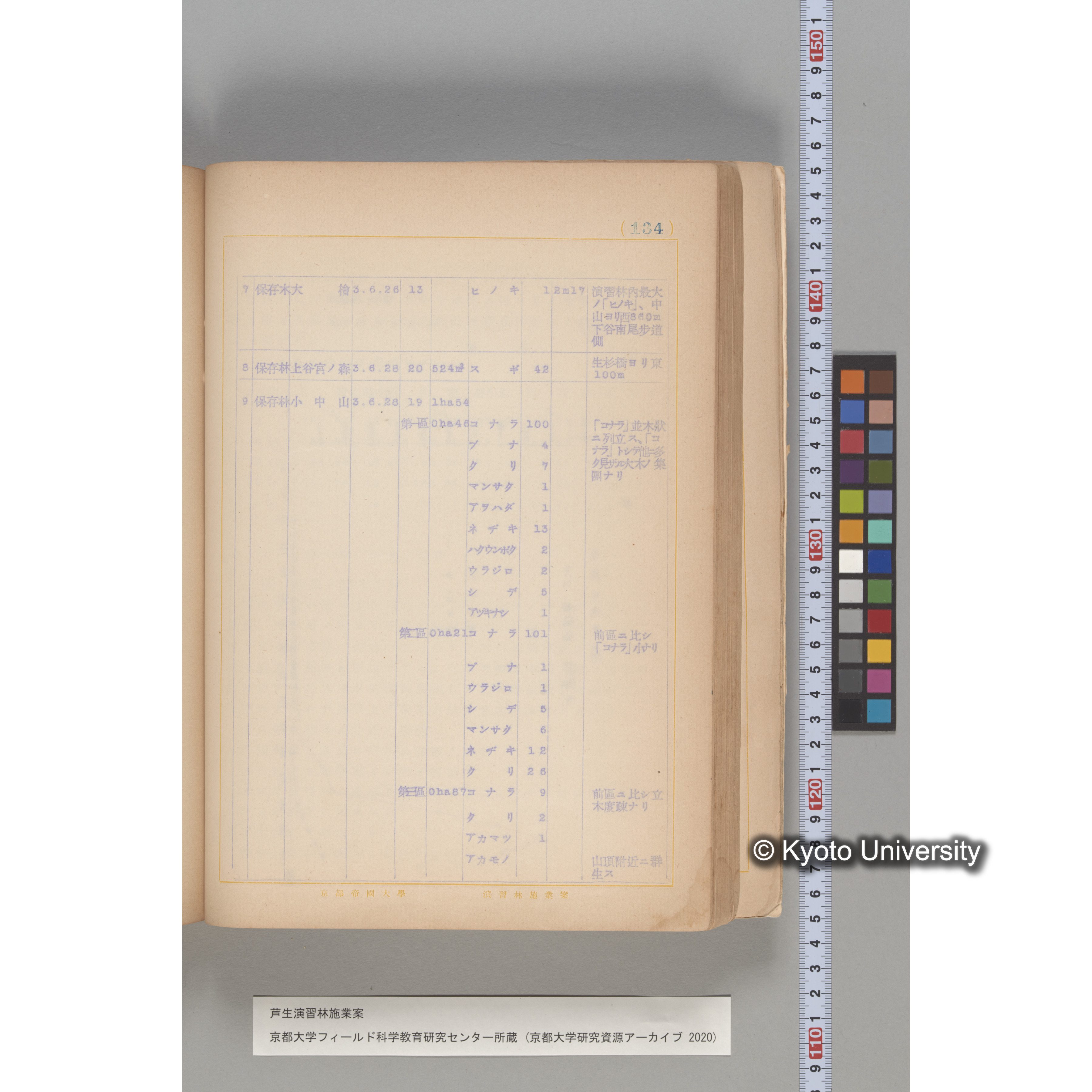 芦生演習林 施業案 実行期間 自昭和5年 至昭和14年. (134)