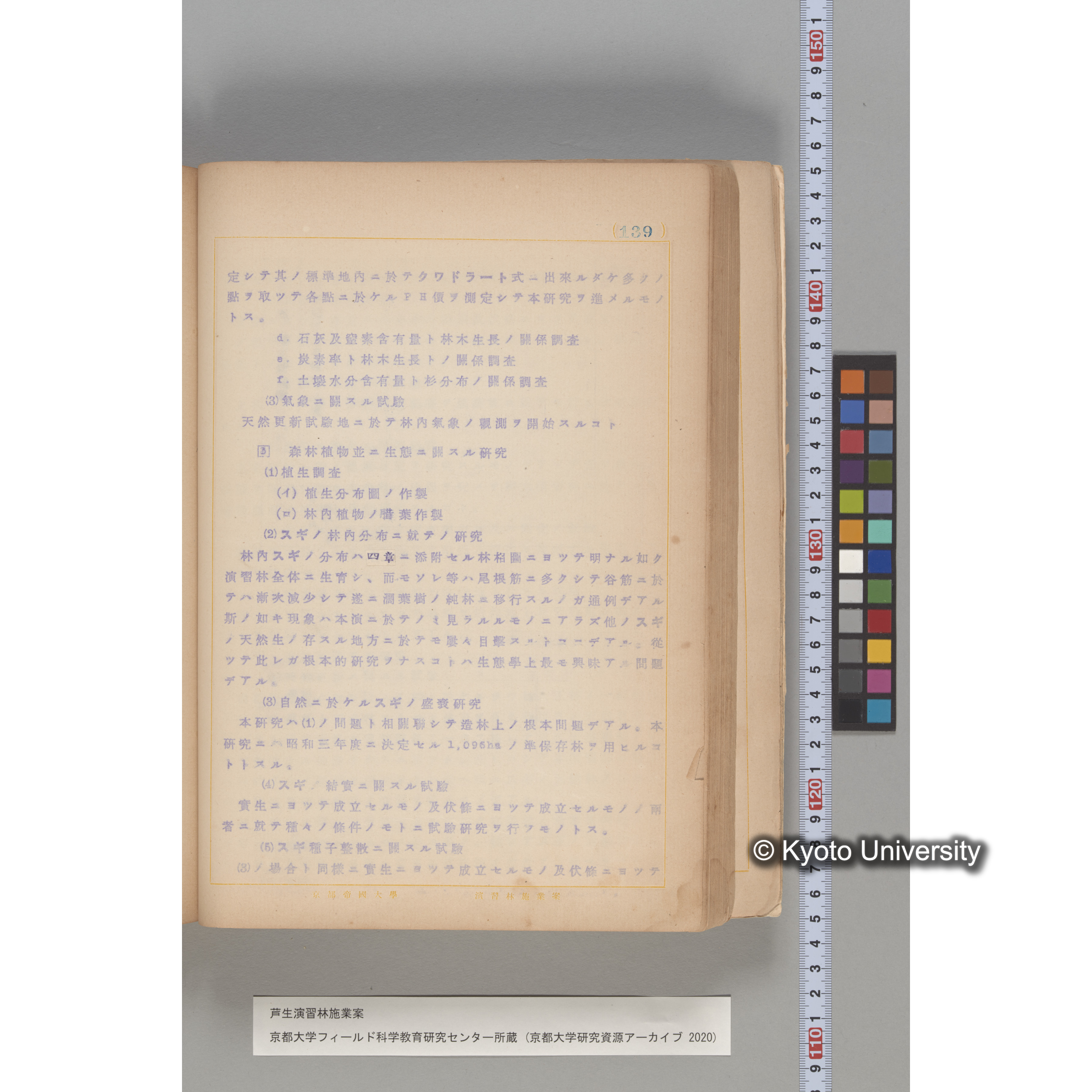 芦生演習林 施業案 実行期間 自昭和5年 至昭和14年. (139)