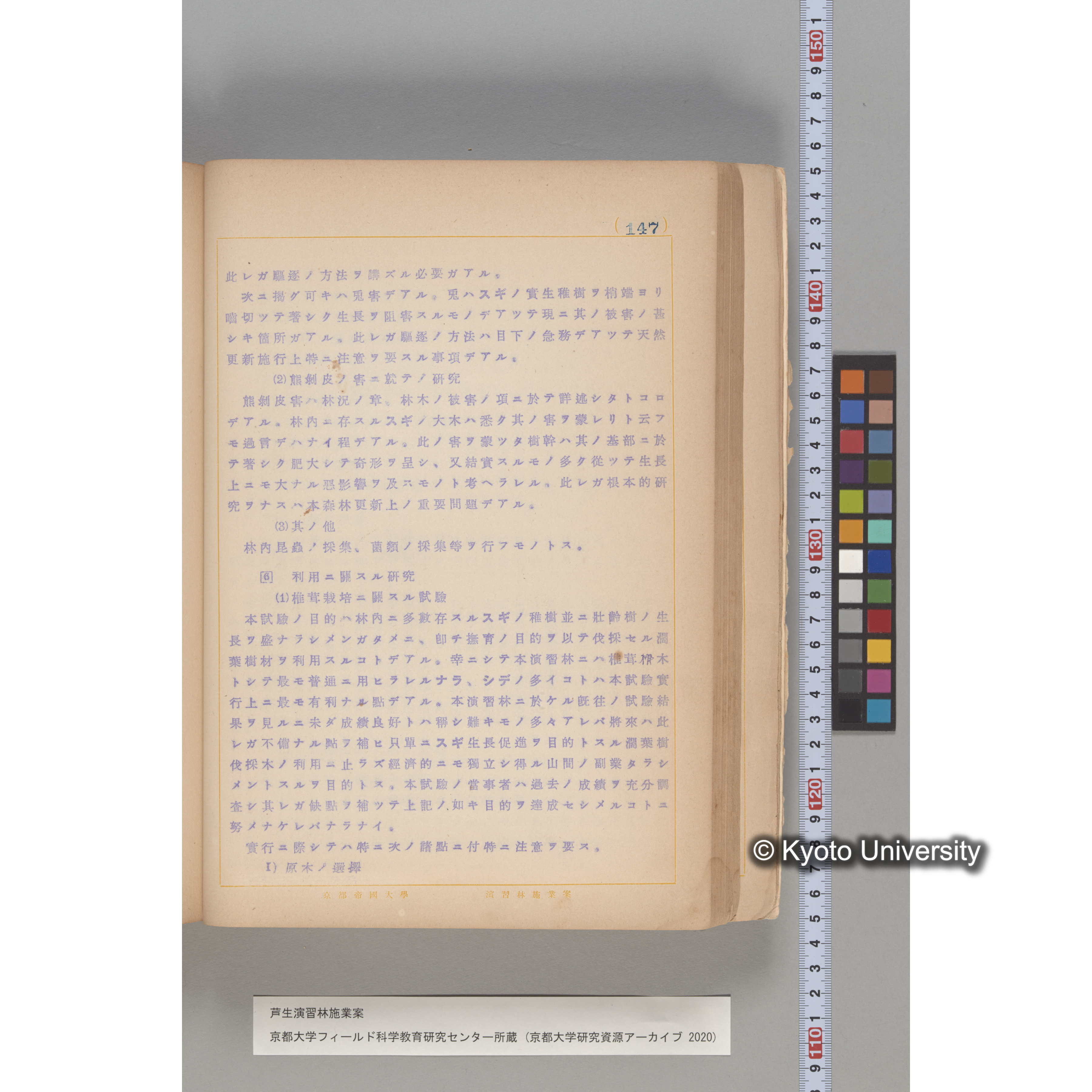 芦生演習林 施業案 実行期間 自昭和5年 至昭和14年. (147)