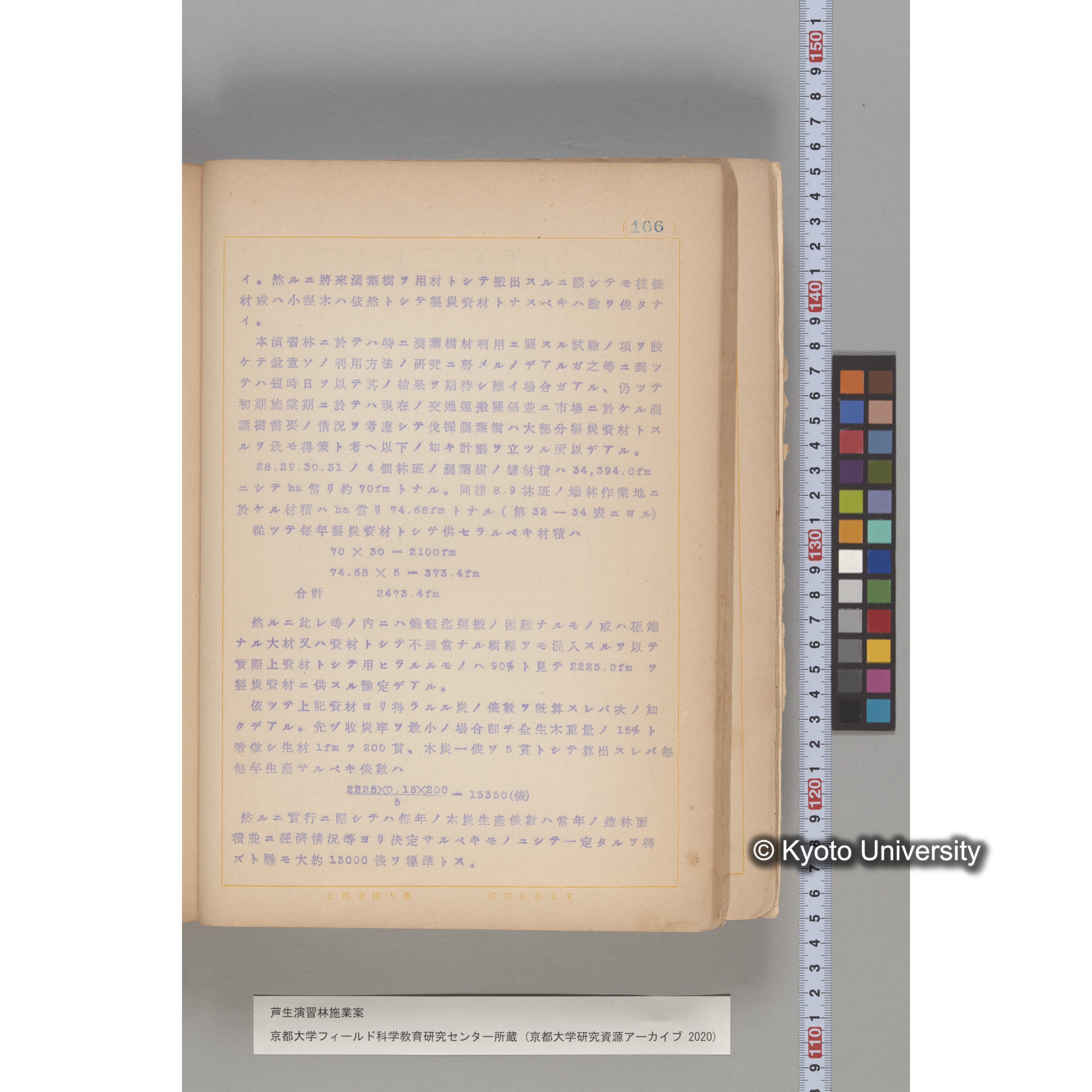 芦生演習林 施業案 実行期間 自昭和5年 至昭和14年. (166)