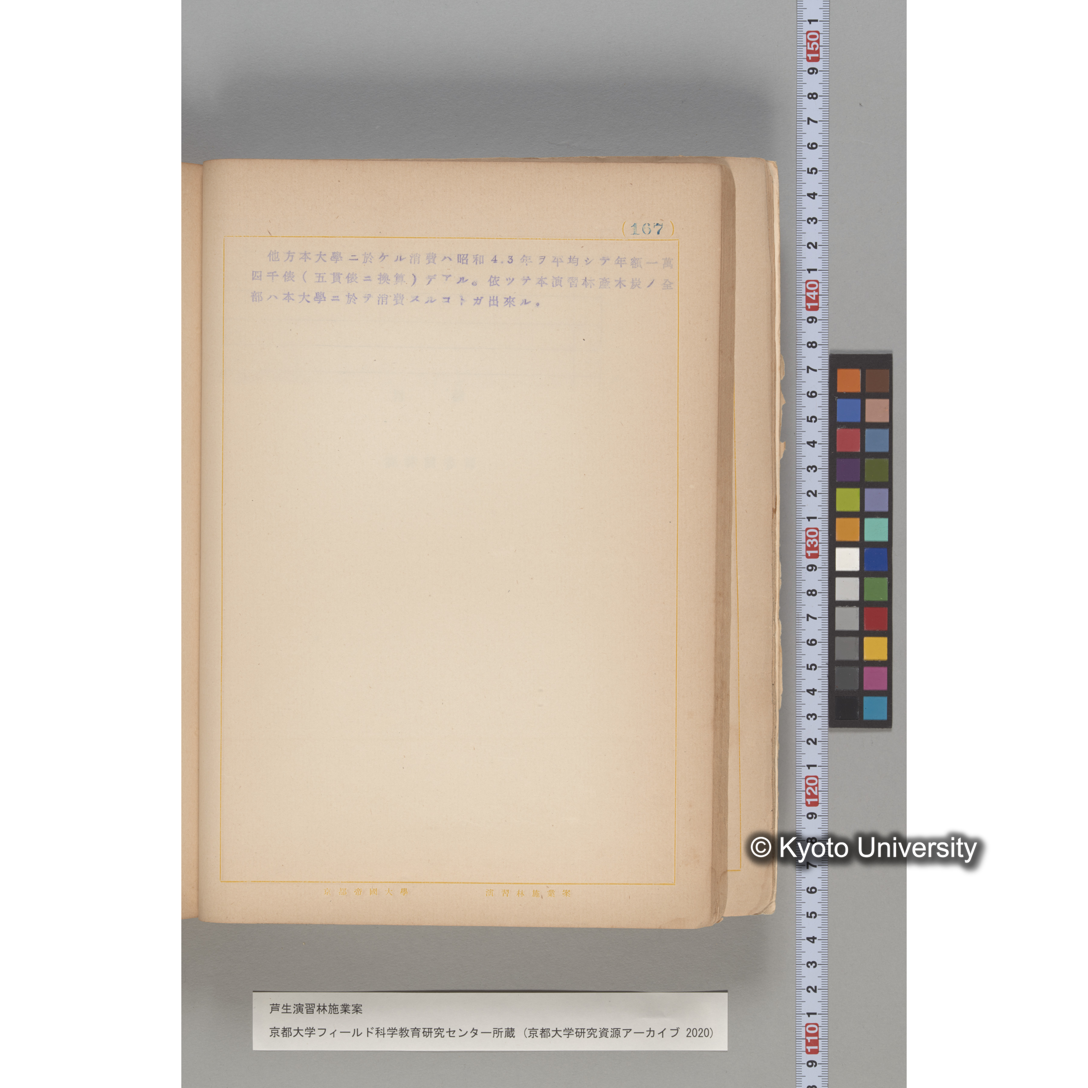 芦生演習林 施業案 実行期間 自昭和5年 至昭和14年. (167)