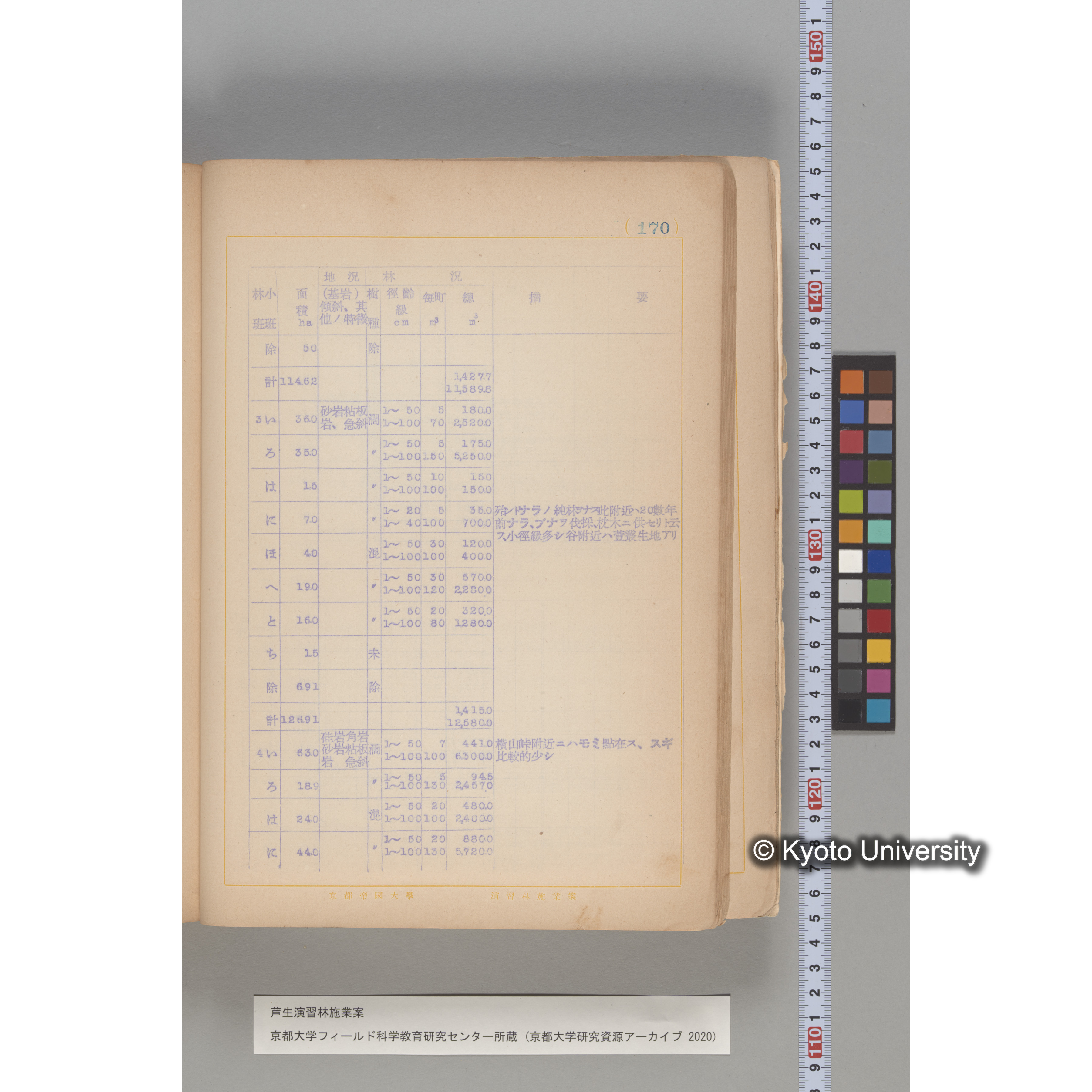 芦生演習林 施業案 実行期間 自昭和5年 至昭和14年. (170)