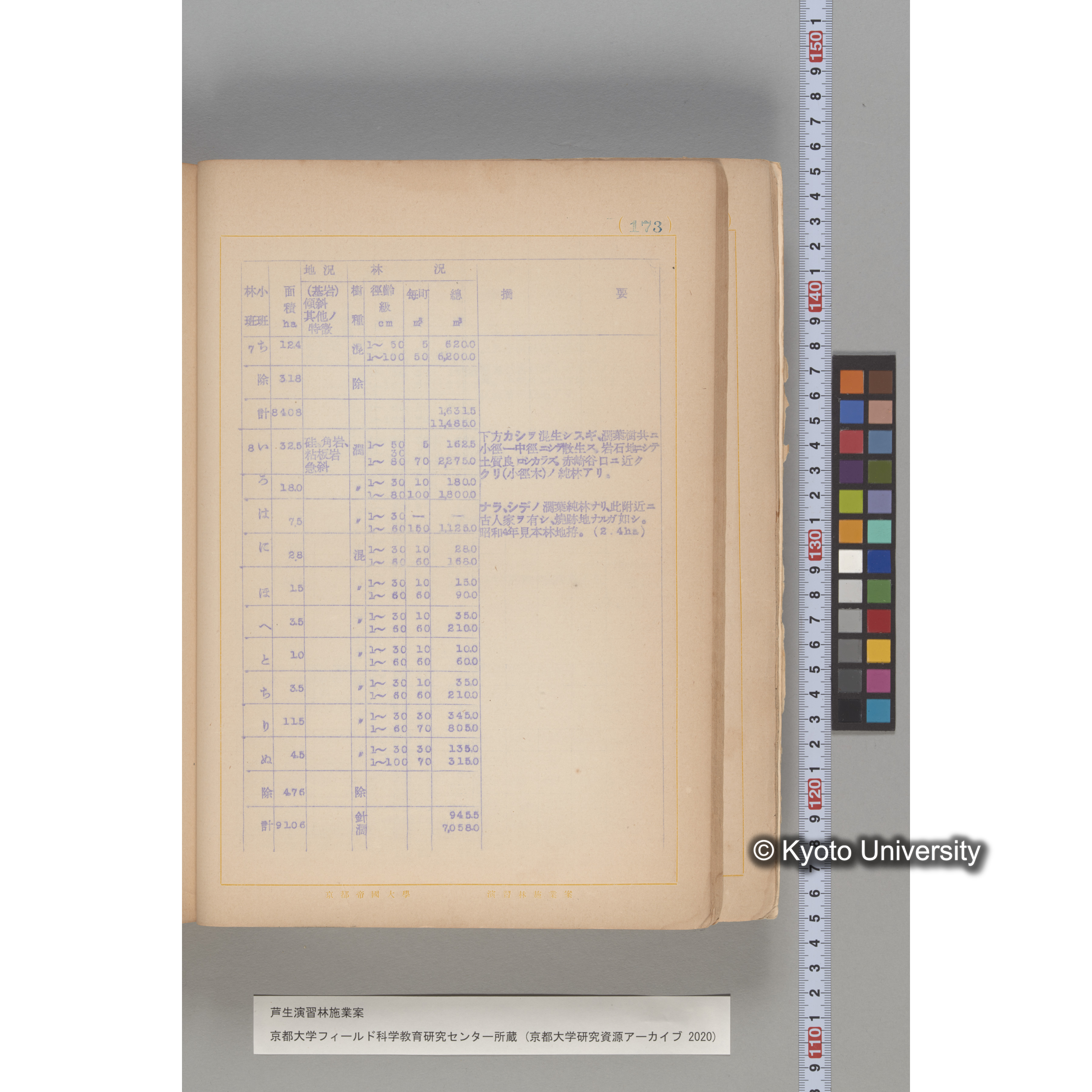 芦生演習林 施業案 実行期間 自昭和5年 至昭和14年. (173)