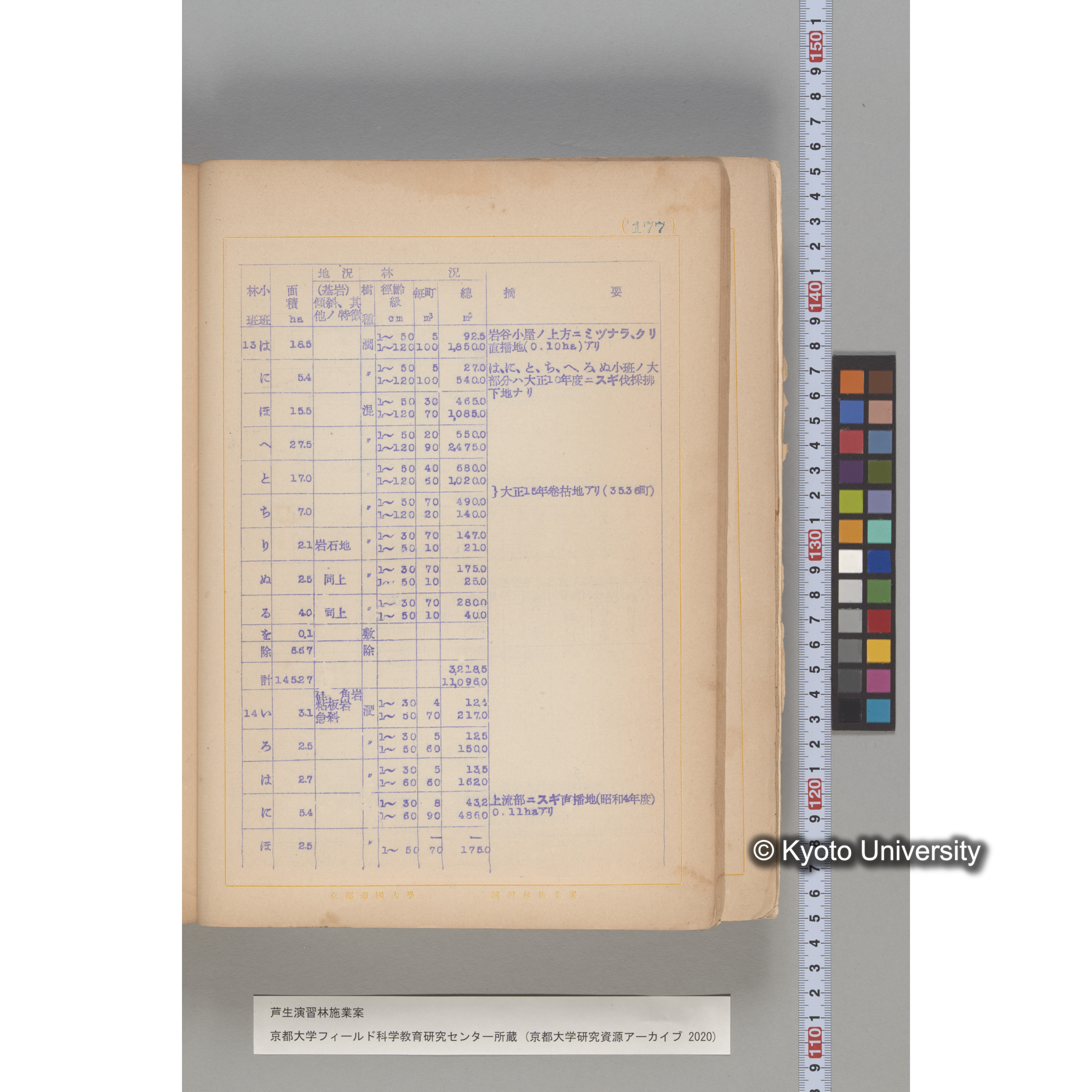 芦生演習林 施業案 実行期間 自昭和5年 至昭和14年. (177)