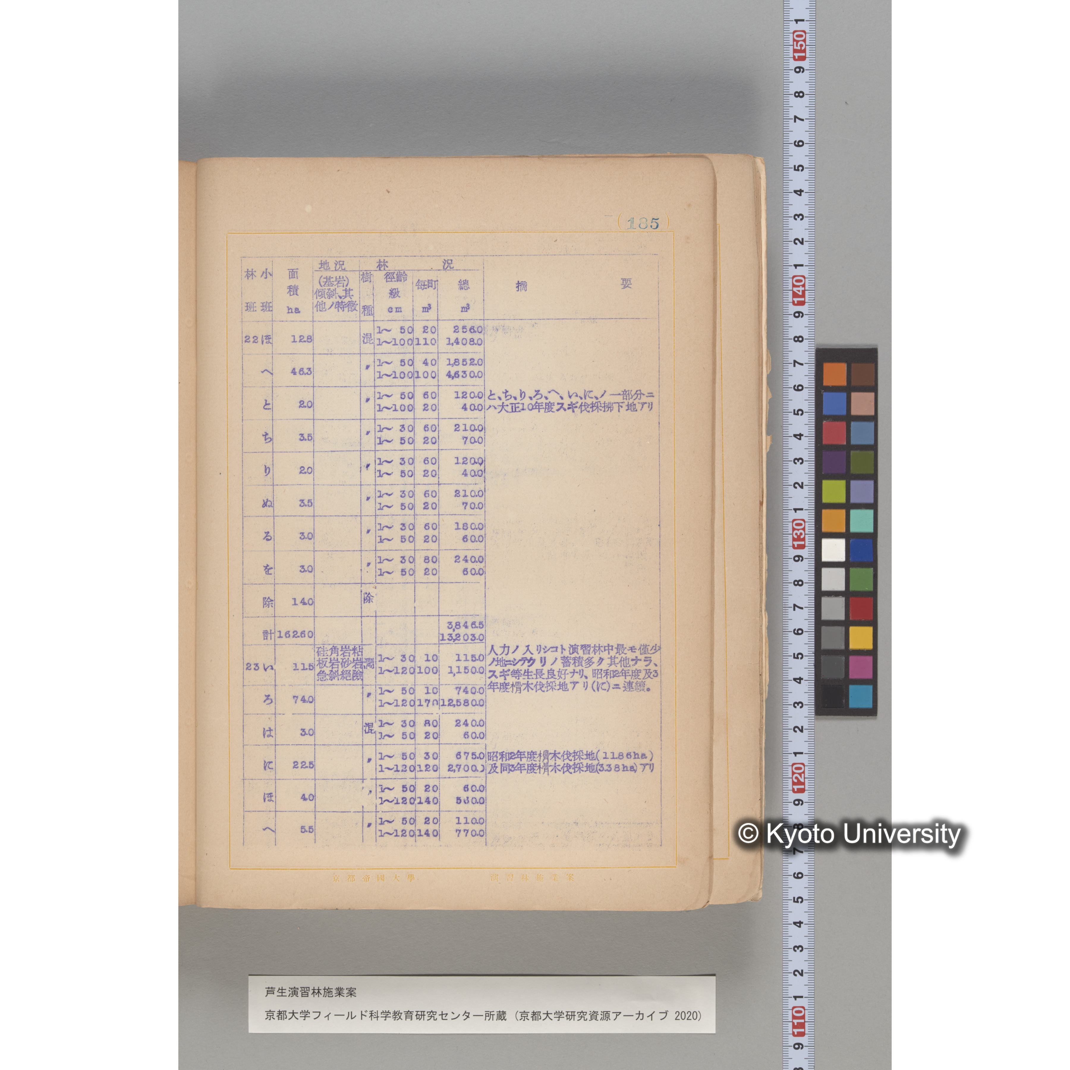 芦生演習林 施業案 実行期間 自昭和5年 至昭和14年. (185)