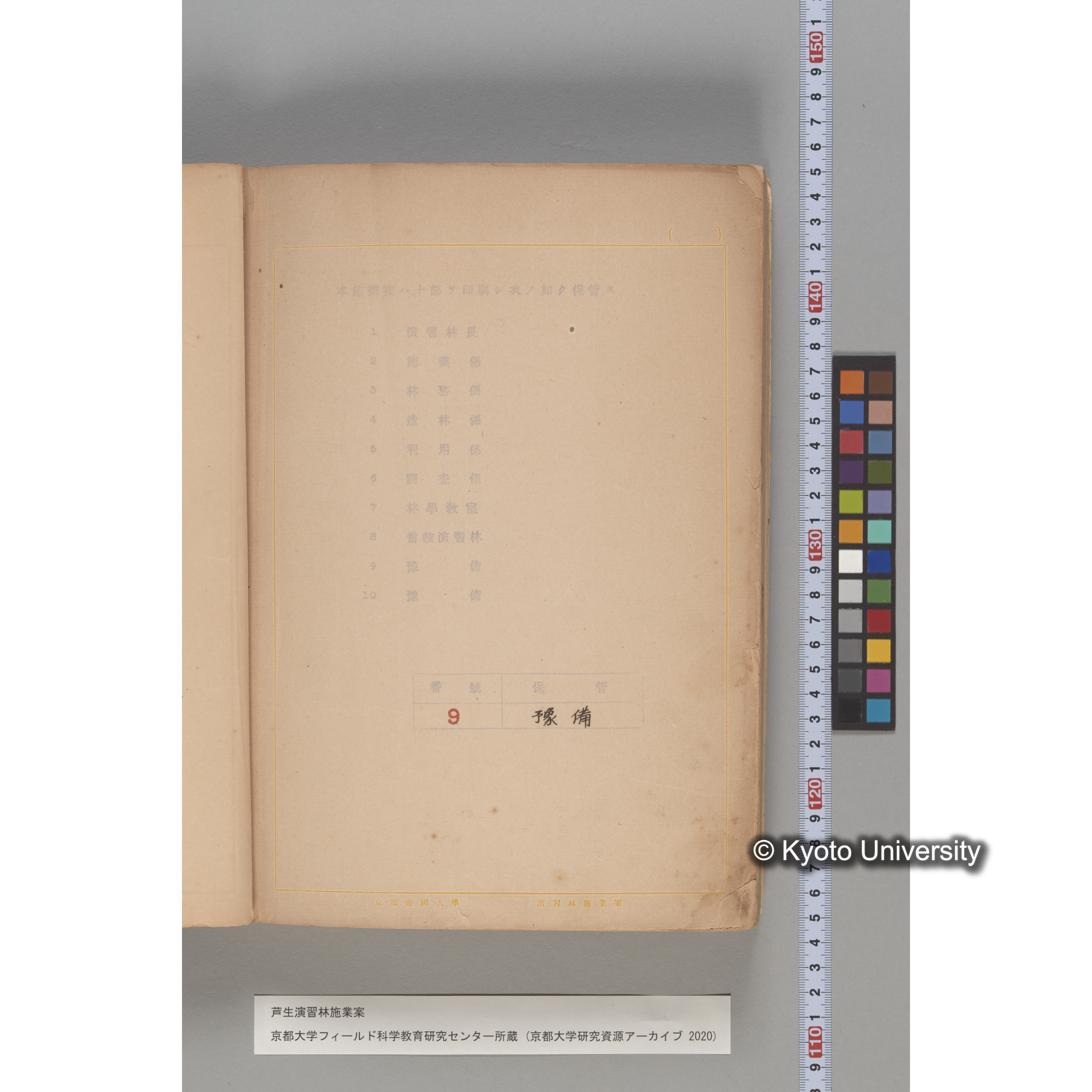 芦生演習林 施業案 実行期間 自昭和5年 至昭和14年. (202)