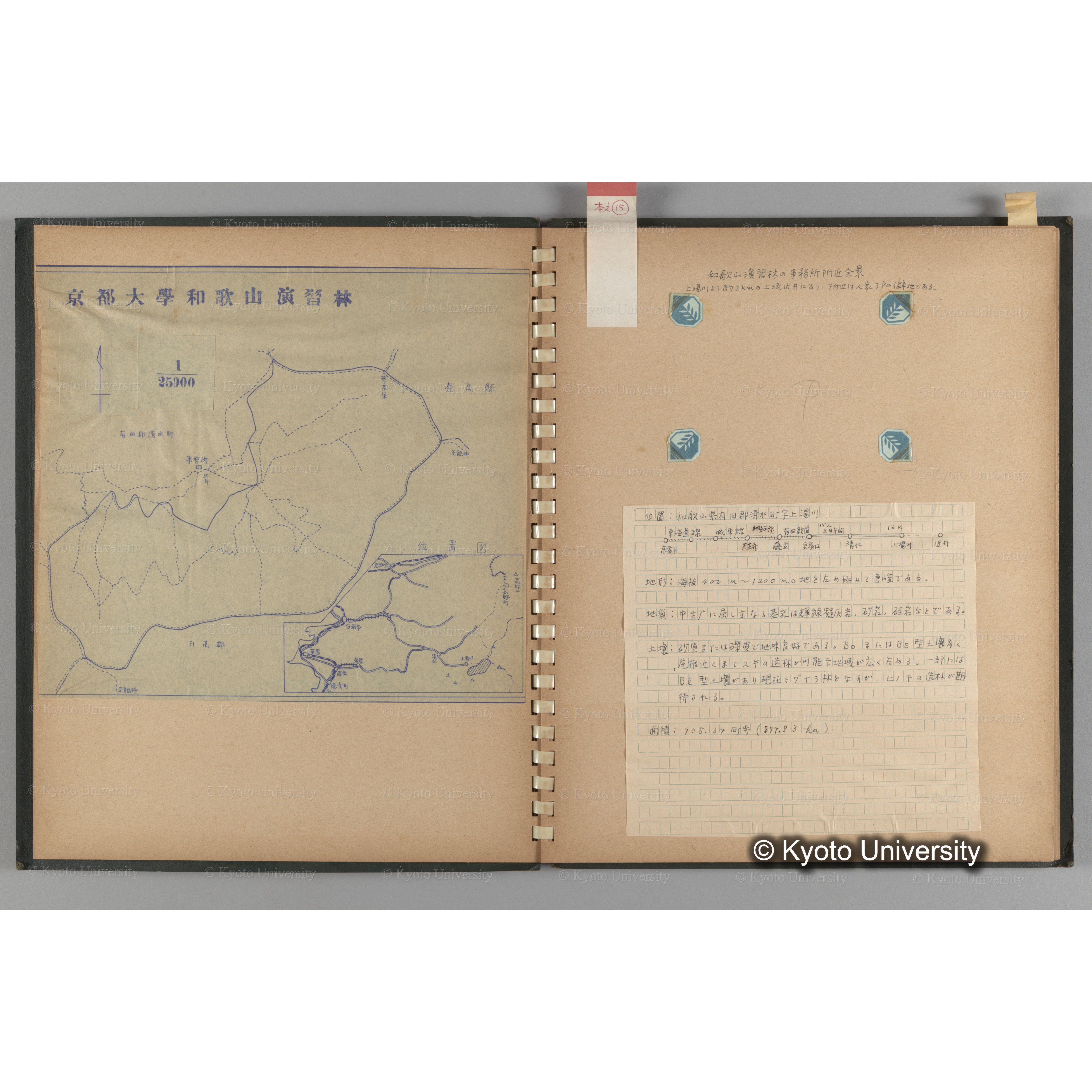 [国内演習林緑アルバム1957(緑色表紙)] PHOTO ALBUM (ラベル)「No.3 和歌山演習林 北海道演習林」. (4)