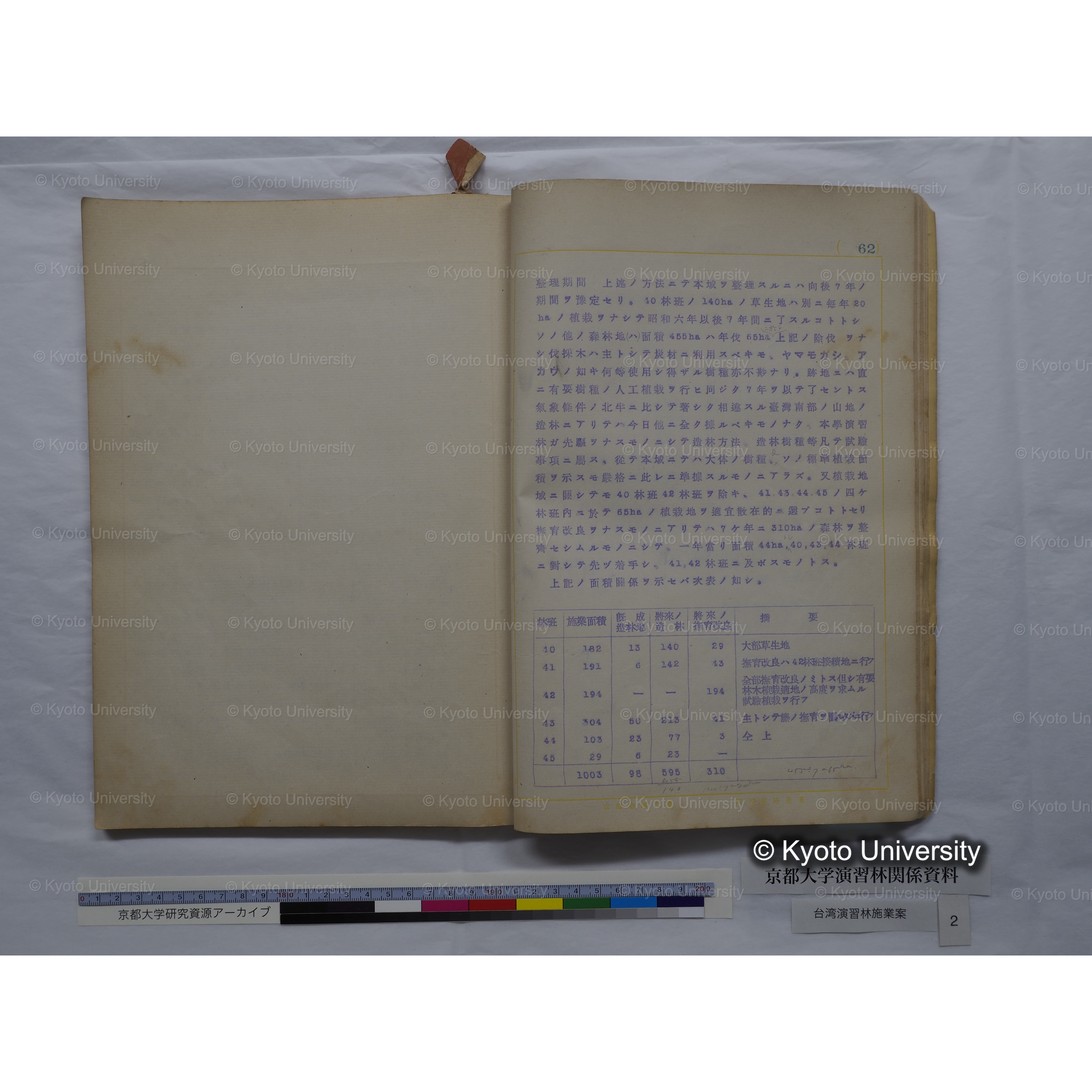 台湾演習林　施業案　実行期間＜自昭和 6年／至昭和12年＞　昭和六年四月編成. (161)
