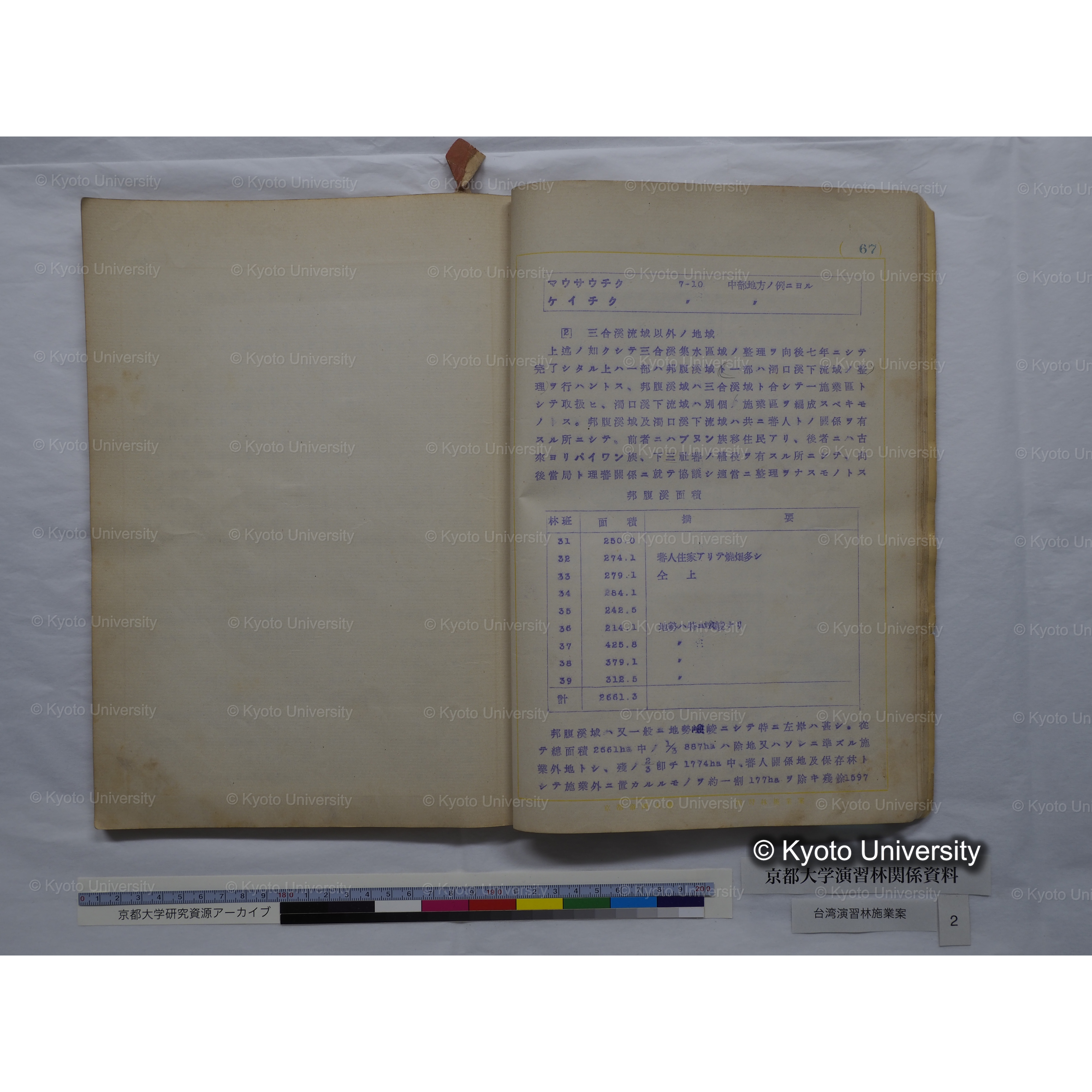 台湾演習林　施業案　実行期間＜自昭和 6年／至昭和12年＞　昭和六年四月編成. (166)