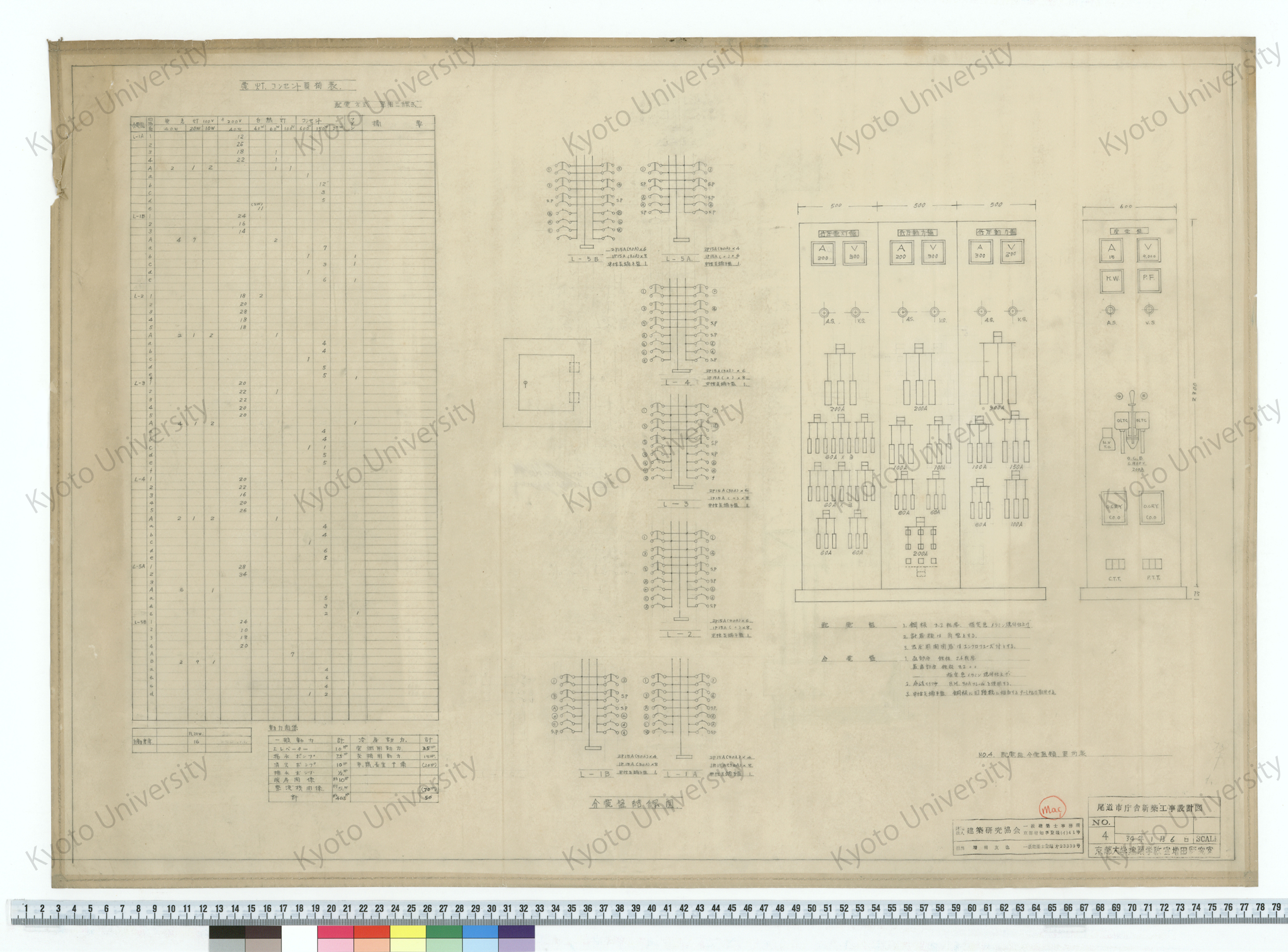 尾道市庁舎新築工事設計図_電灯, コンセント負荷表_分電盤結線図_No.4 配電盤、分電盤類、負荷表_4_34年1月6日_増田友也（担当） (1)