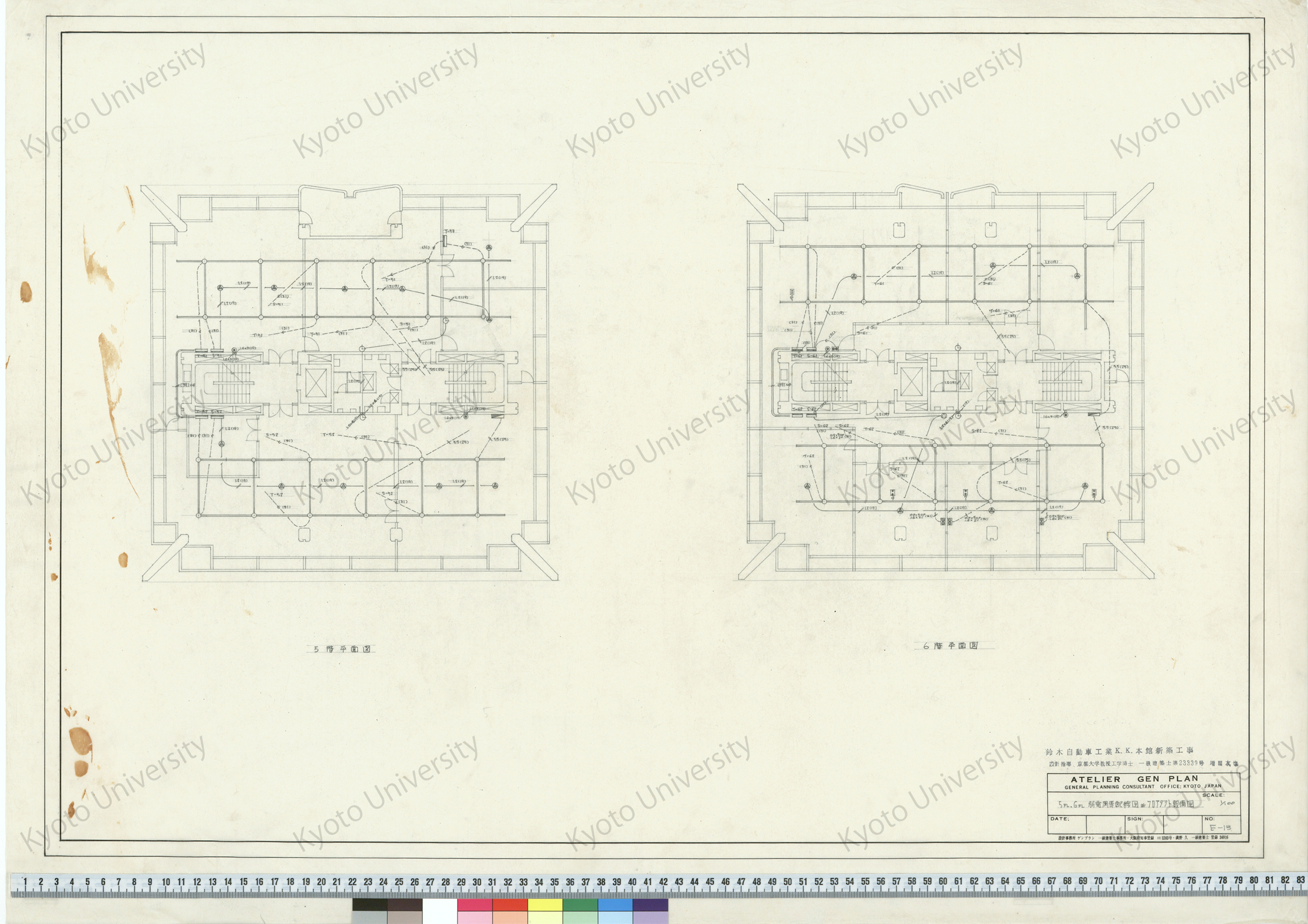 鈴木自動車工業K.K.本館新築工事_5FL. 6FL 弱電関係配線図並フロアダクト設備図_1/100_E-13_増田友也（設計指導） (1)