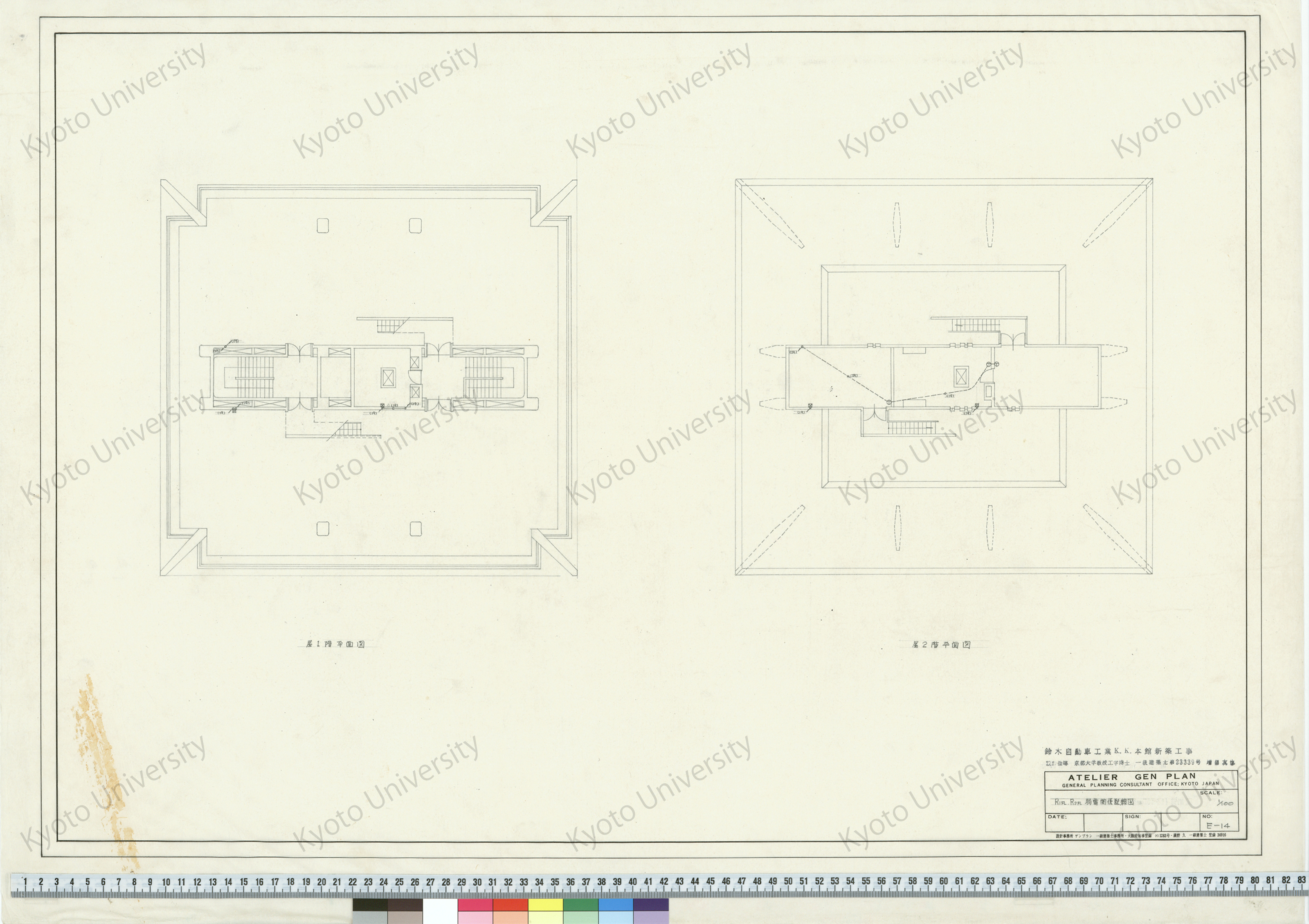 鈴木自動車工業K.K.本館新築工事_R1FL. R2FL 弱電関係配線図_1/100_E-14_増田友也（設計指導） (1)