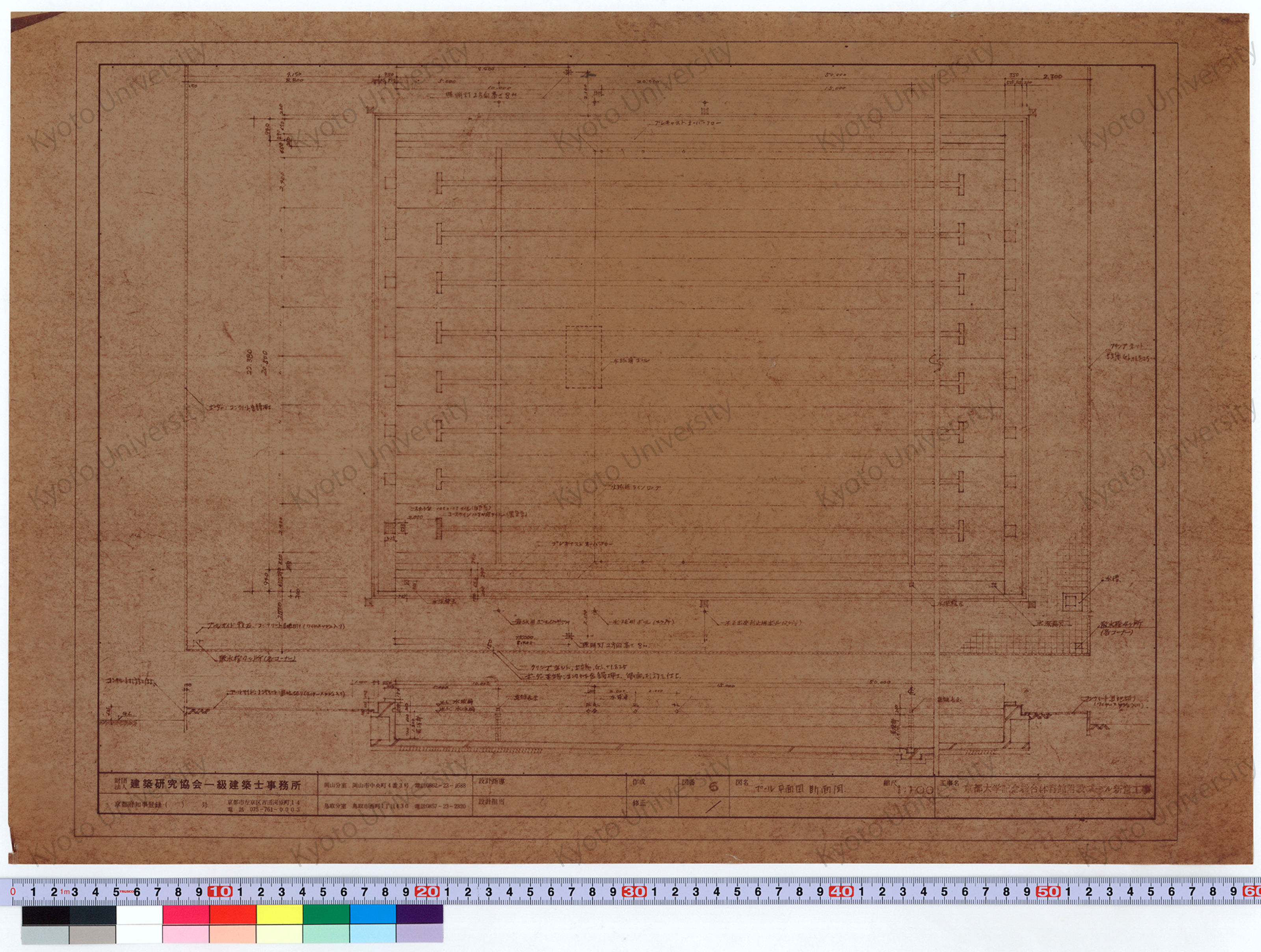 京都大学記念総合体育館附設プール新営工事_プール平面図 断面図_1:100_6 (1)