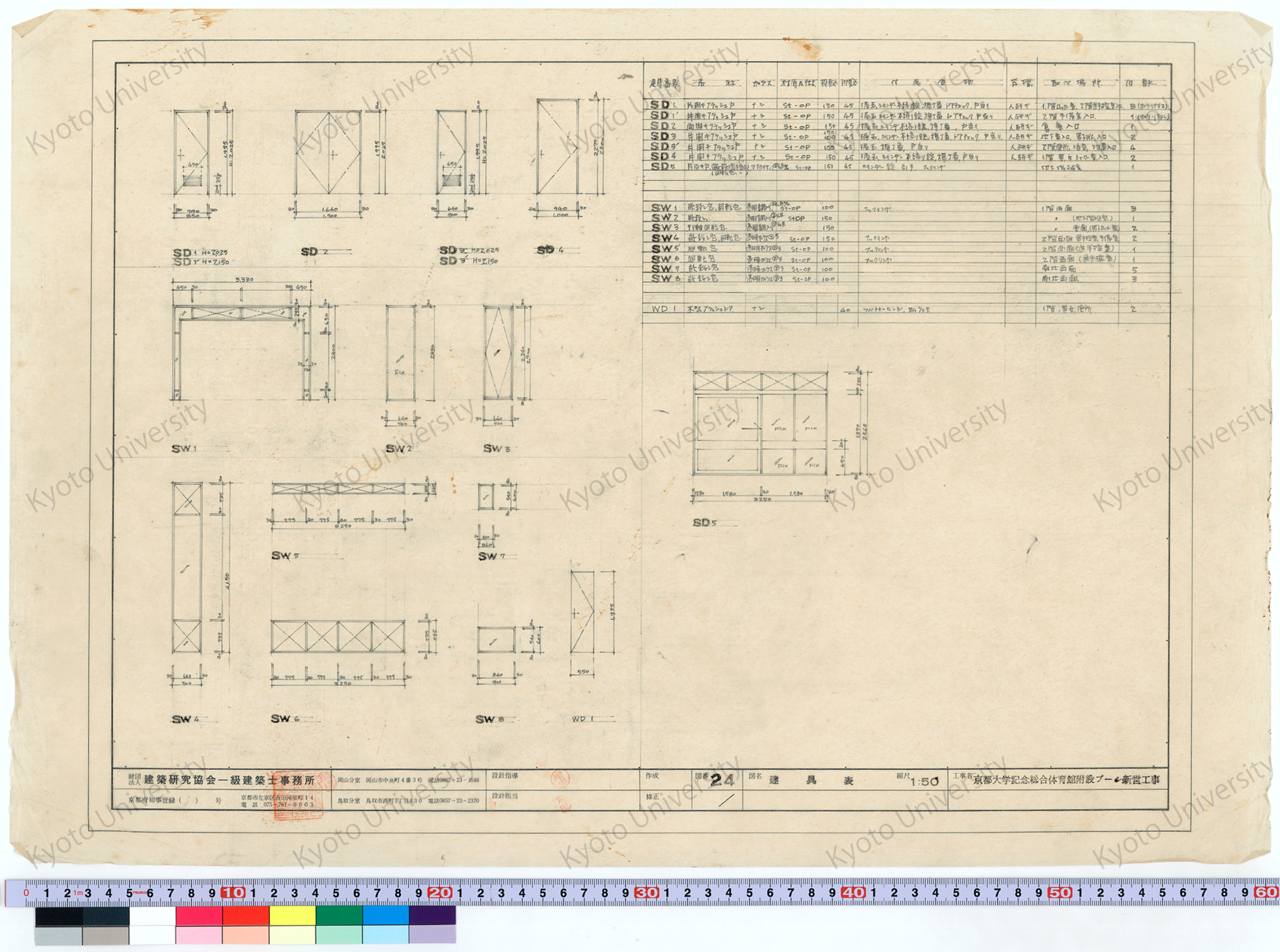 京都大学記念総合体育館附設プール新営工事_建具表_1:50_24_増田（設計指導）, 前田 (1)