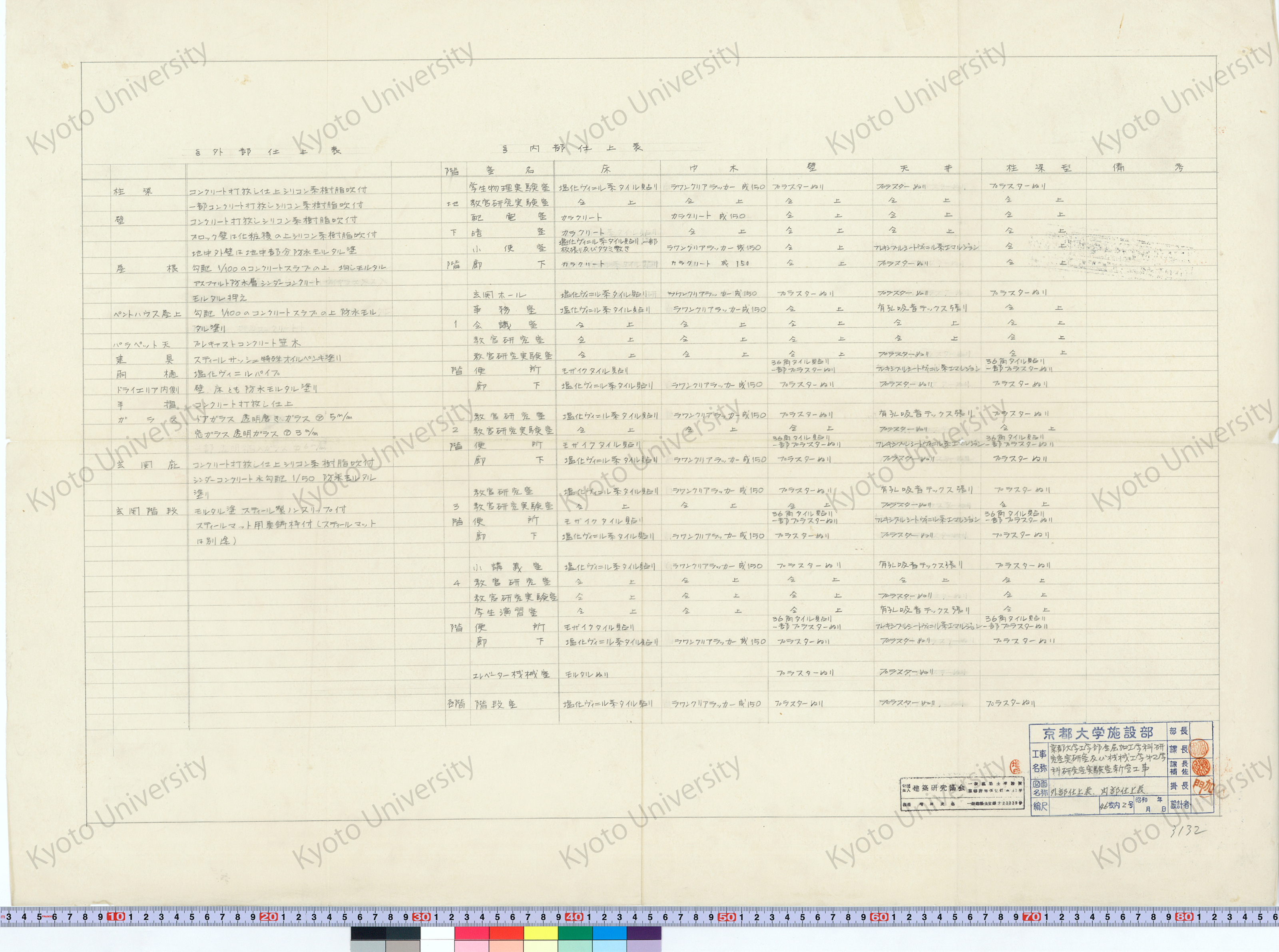 京都大学工学部金属加工学科研究室実験室及び機械工学第2学科研究室実験室新営工事_外部仕上表 内部仕上表_46枚内2号_増田友也（担当） (1)