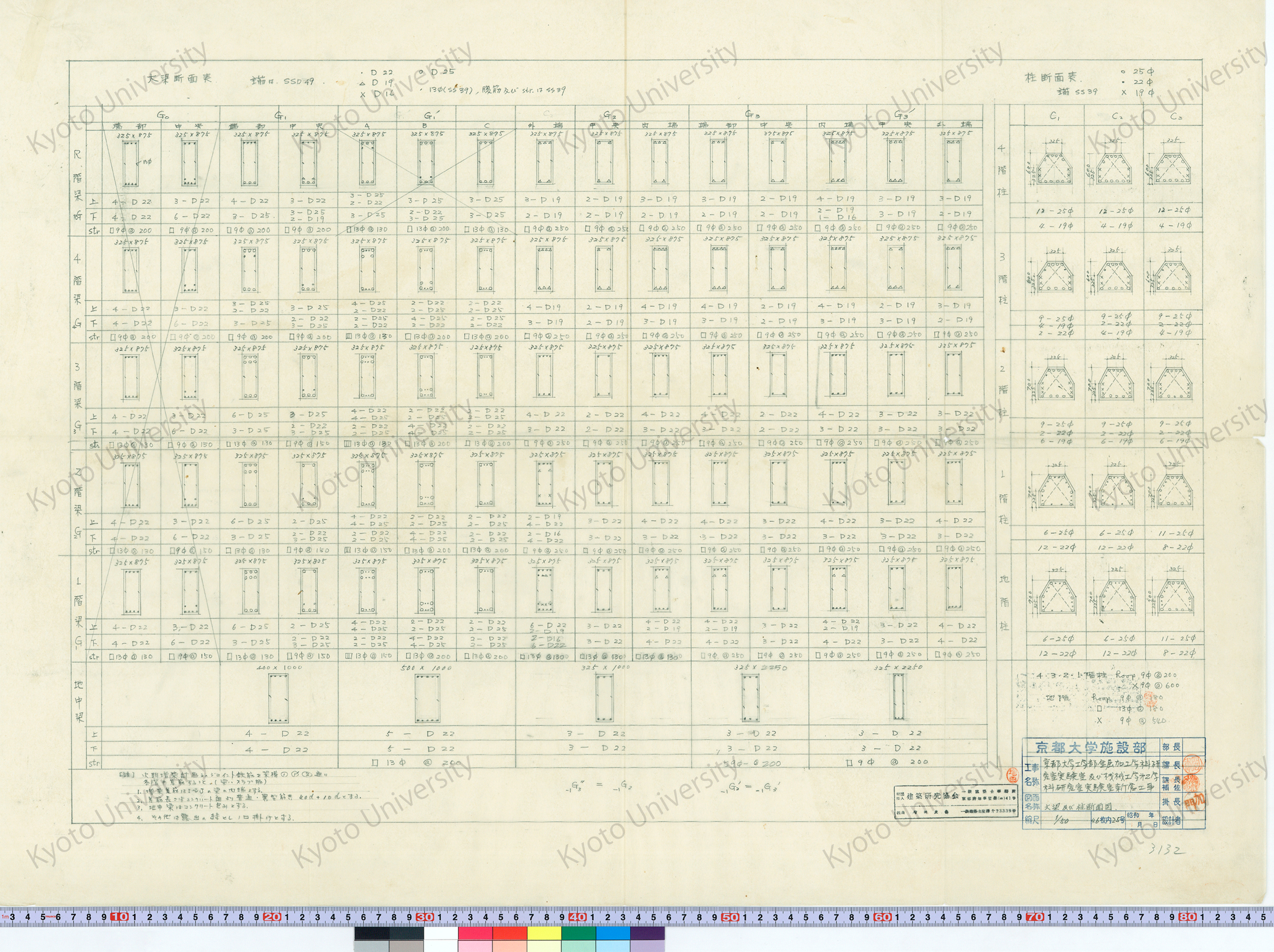 京都大学工学部金属加工学科研究室実験室及び機械工学第4学科研究室実験室新営工事_大梁及び柱断面図_1/50_46枚内25号_増田友也（担当） (1)