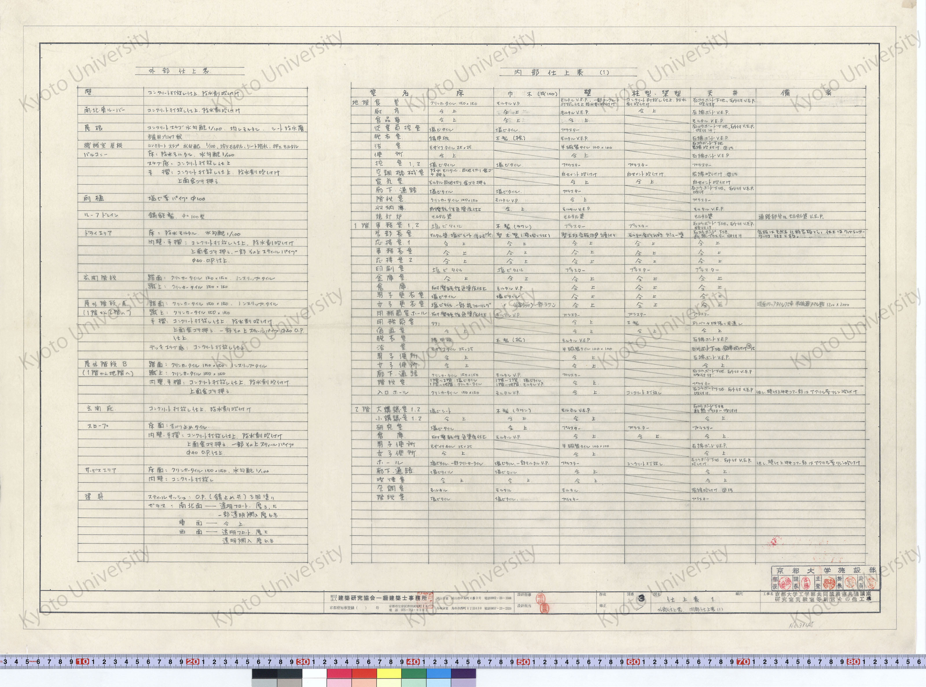 京都大学工学部共同講義室共通講座研究室実験室等新営その他工事_仕上表1 外部仕上表 内部仕上表（1）_3_増田（設計指導）, 豊島 (1)