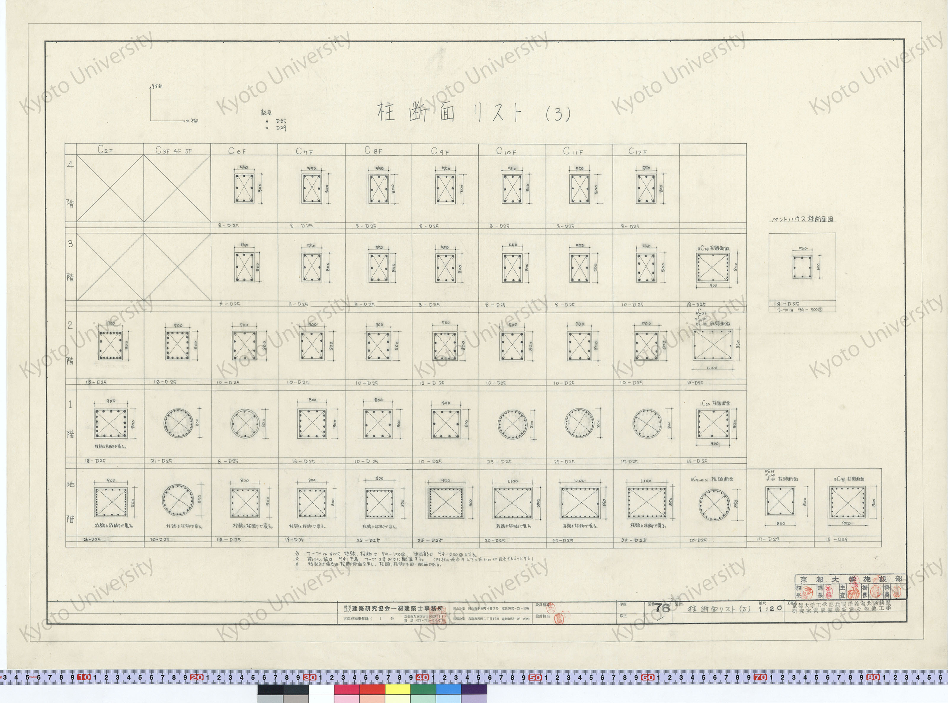 京都大学工学部共同講義室共通講座研究室実験室等新営その他工事_柱断面リスト（F）_1:20_76_増田（設計指導）, 豊島 (1)