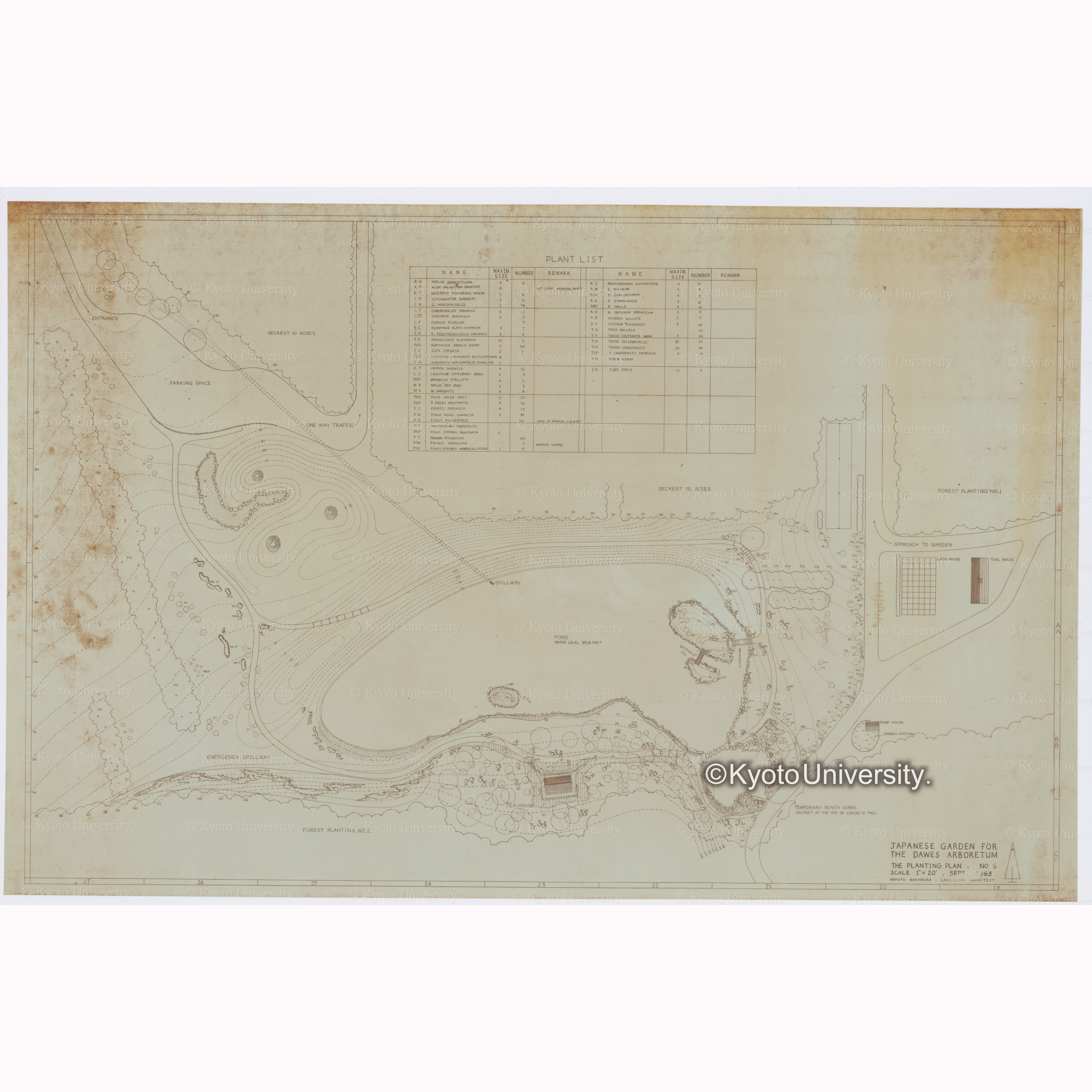 JAPANESE GARDEN FOR THE DAWES ARBORETUM THE PLANTING PLAN, NO.6 SCALE 1"=20', SEPT. 1963 MAKOTO NAKAMURA, LANDSCAPE ARCHITECT (1)