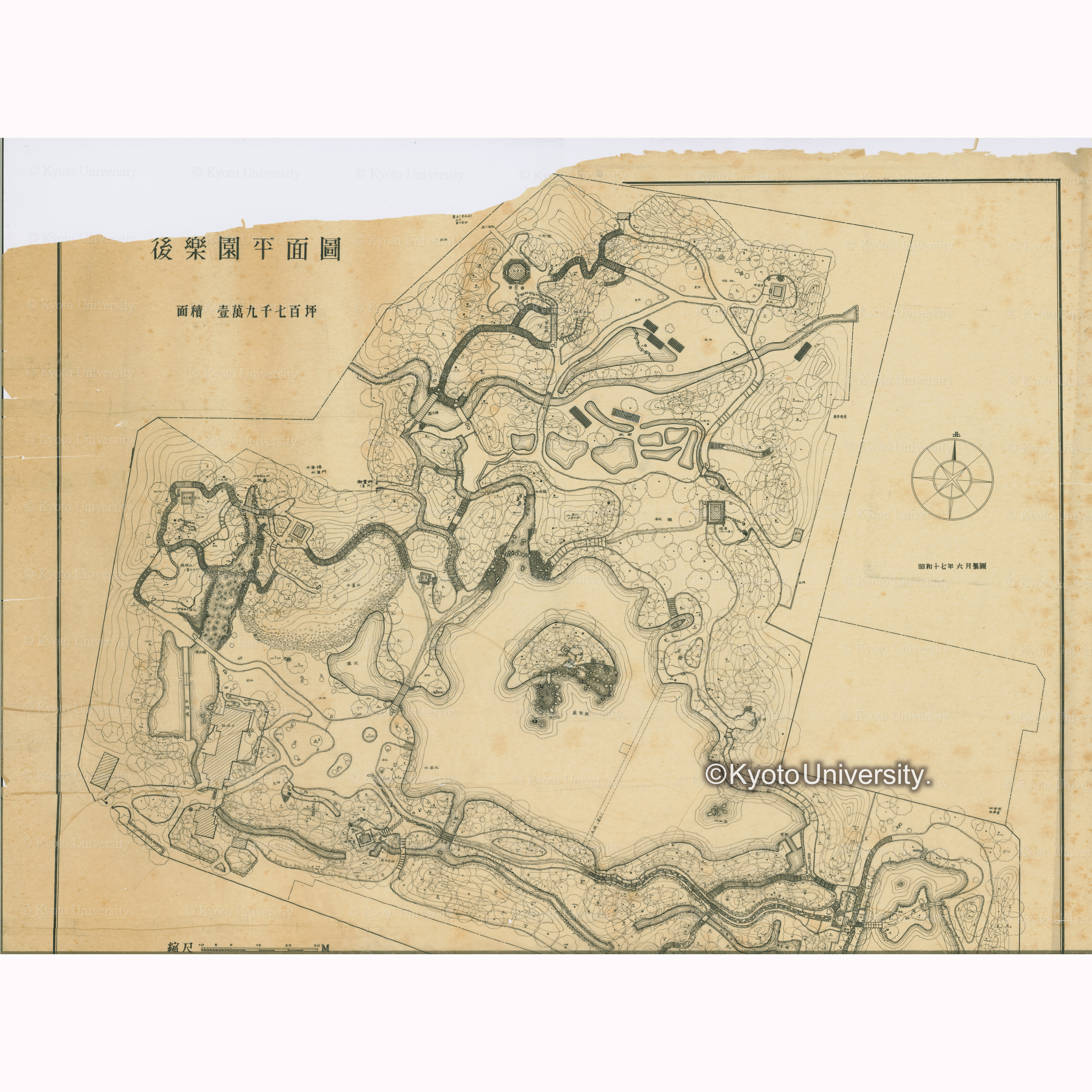 後楽園平面図　面積一万九千七百坪　昭和十七年六月製図　京都帝国大学農学部造園学研究室 (1)
