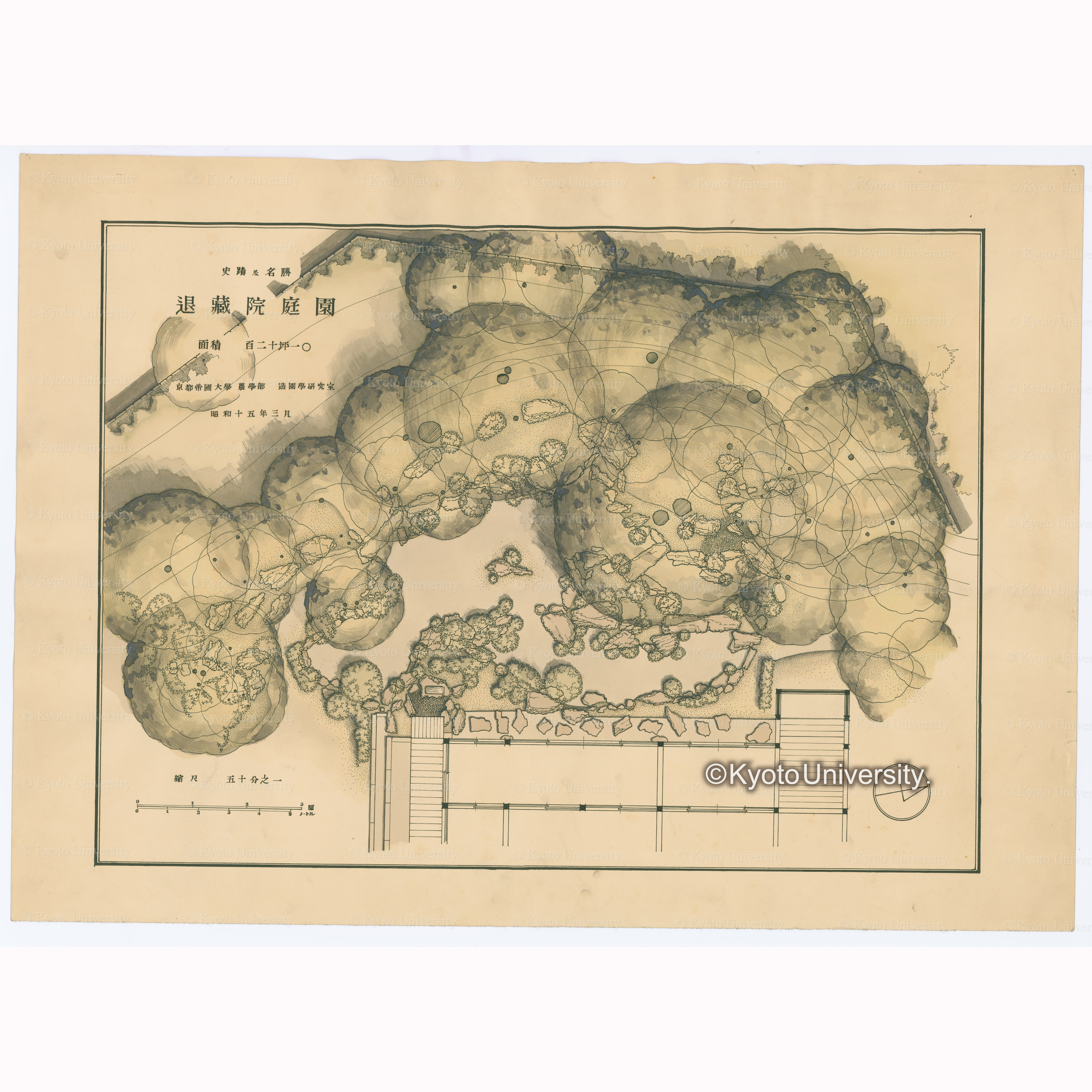 史蹟及名勝退蔵院庭園　面積百二十坪一〇　京都帝国大学農学部造園学研究室　昭和一五年三月　縮尺五十分之一 (1)