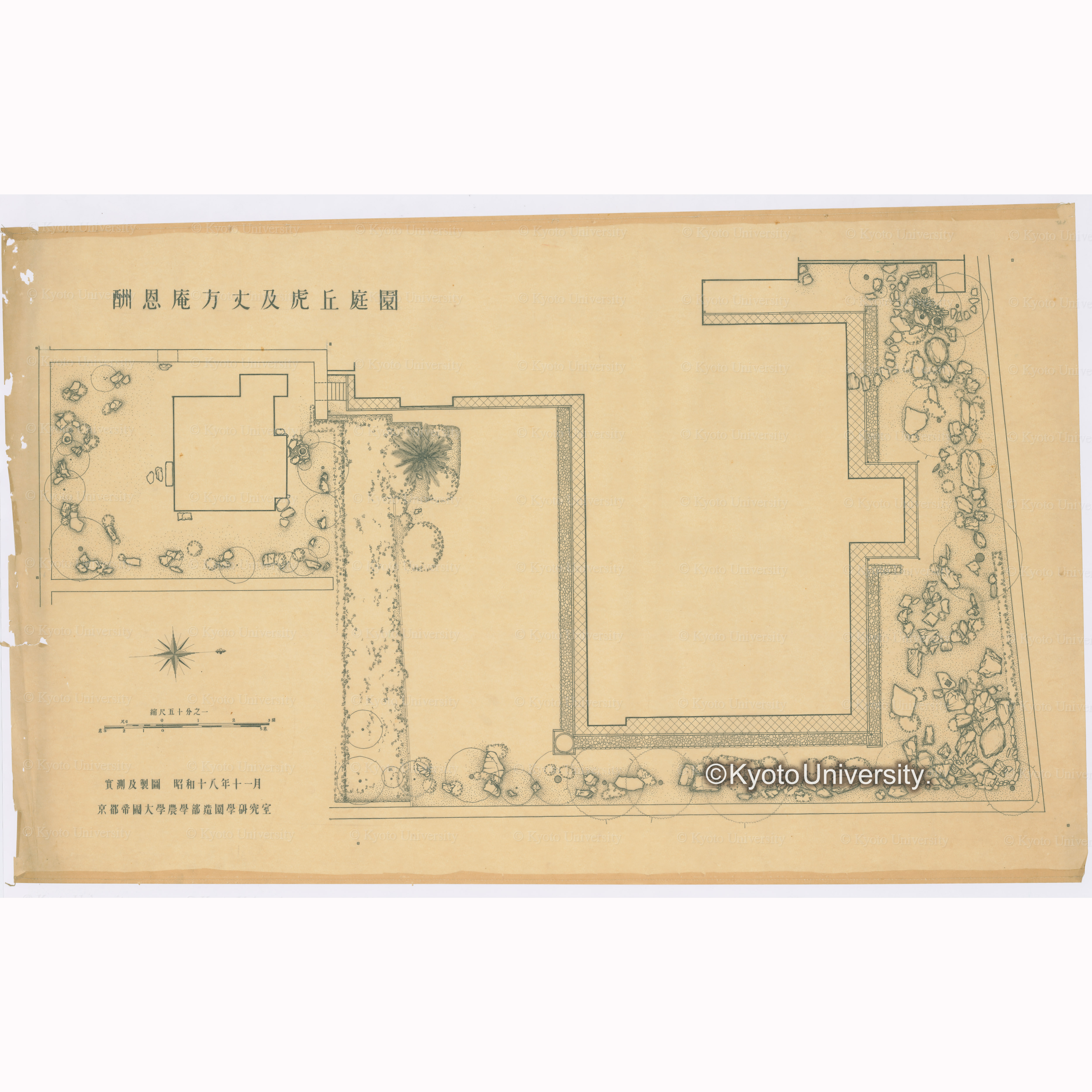 酬恩庵方丈及虎丘庭園　縮尺五十分之一　実測及製図　昭和十八年十一月　京都帝国大学農学部造園学研究室 (1)